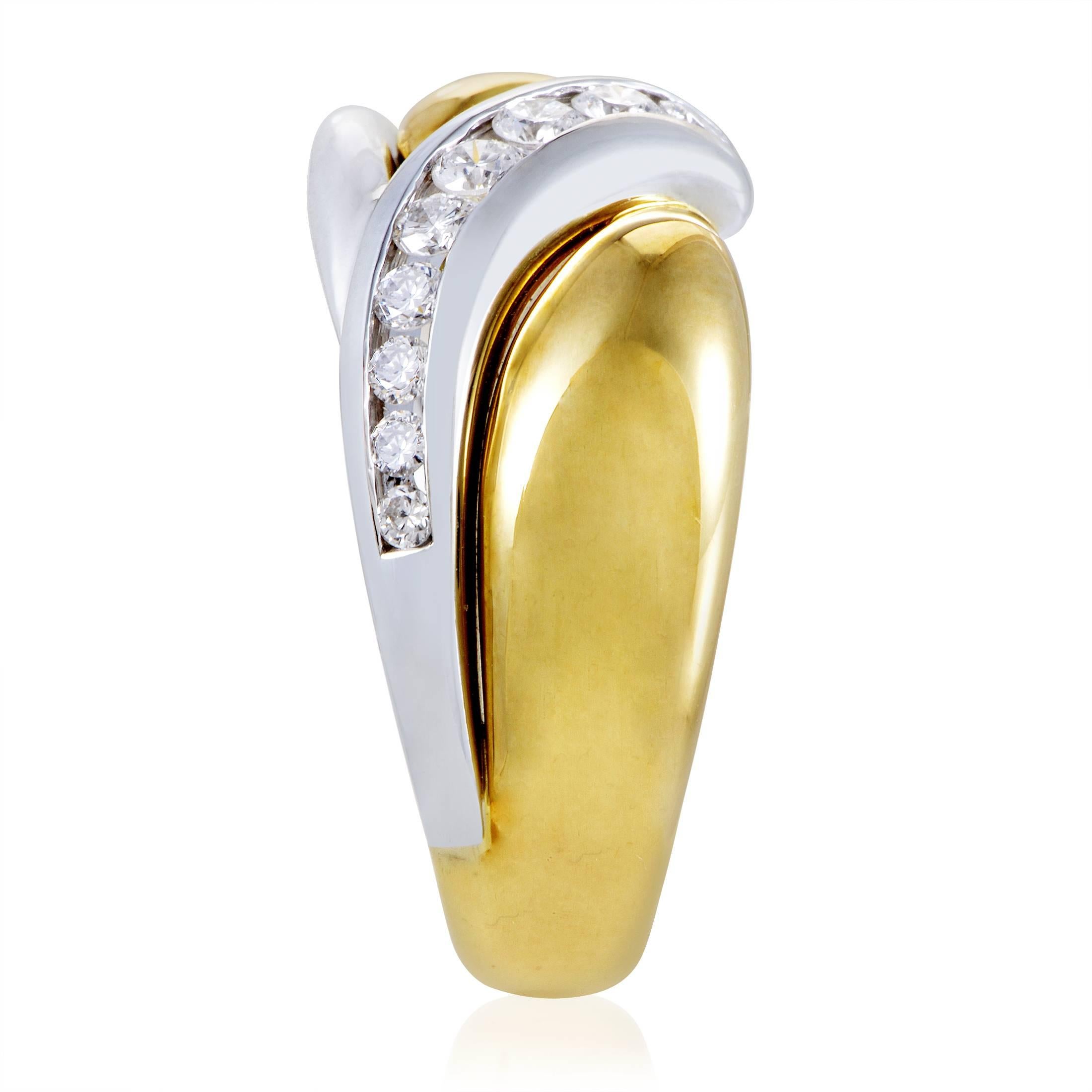 Damiani White and Yellow Gold Diamond Band Ring In New Condition In Southampton, PA