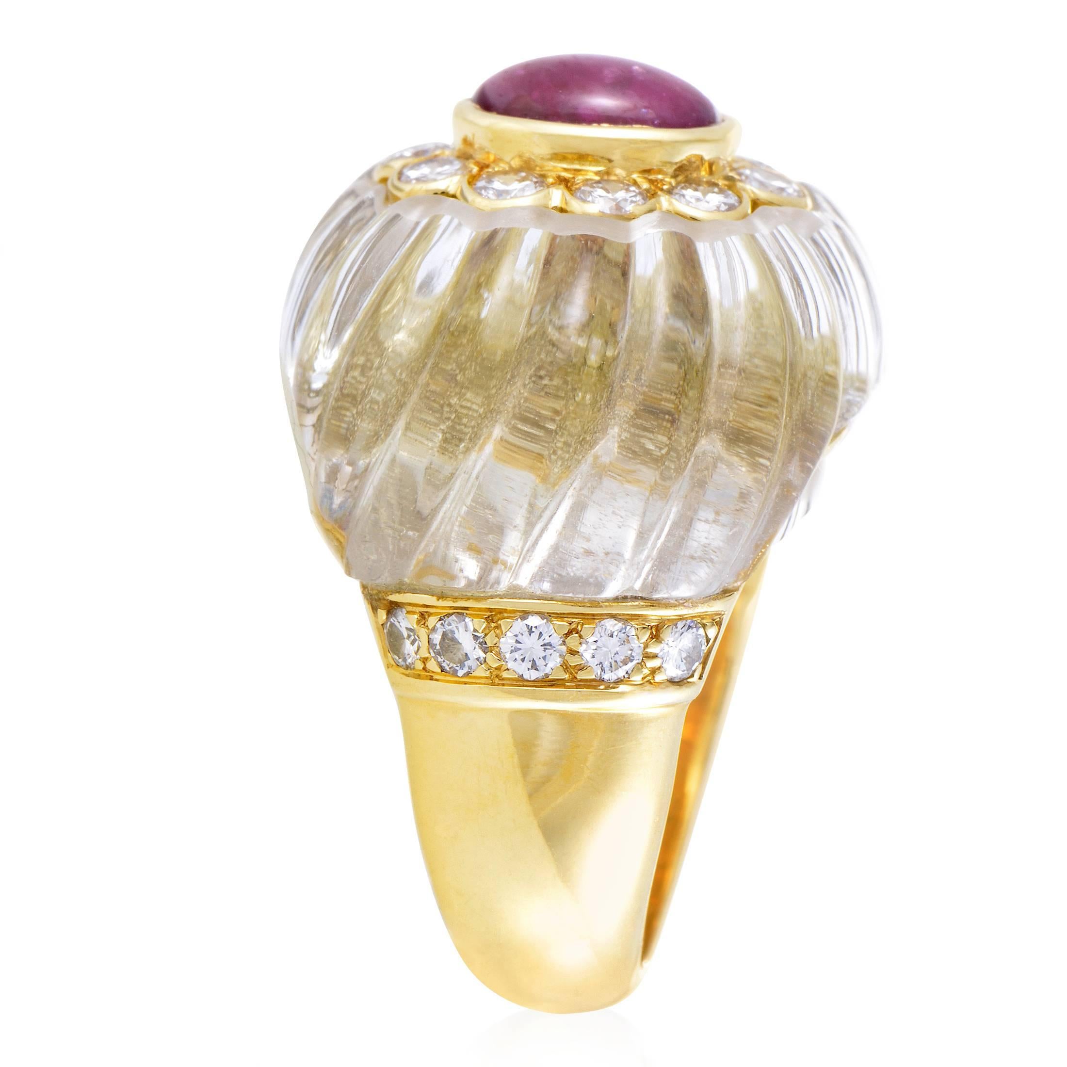 Boucheron Yellow Gold Crystal and Precious Gemstone Ring In Excellent Condition In Southampton, PA