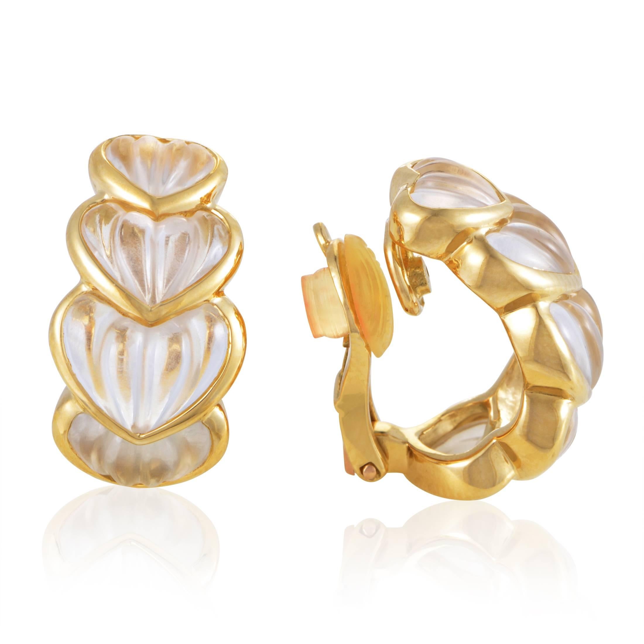 Boucheron Yellow Gold Crystal Heart Clip-On Earrings In Excellent Condition In Southampton, PA