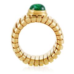 Bulgari Tubogas Yellow Gold Emerald Cabochon Band Ring