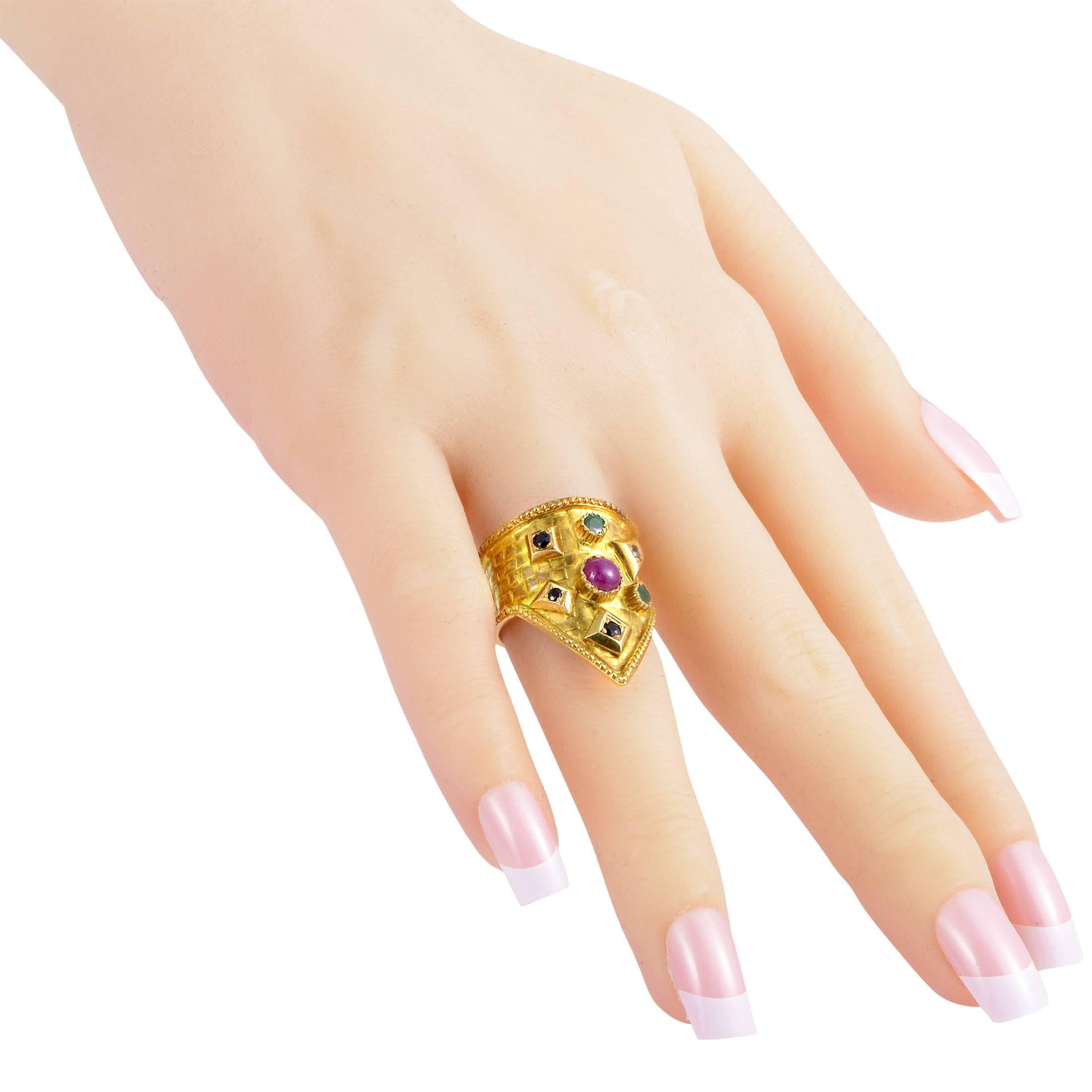 Women's Ilias Lalaounis Yellow Gold Precious Gemstone Crown Ring