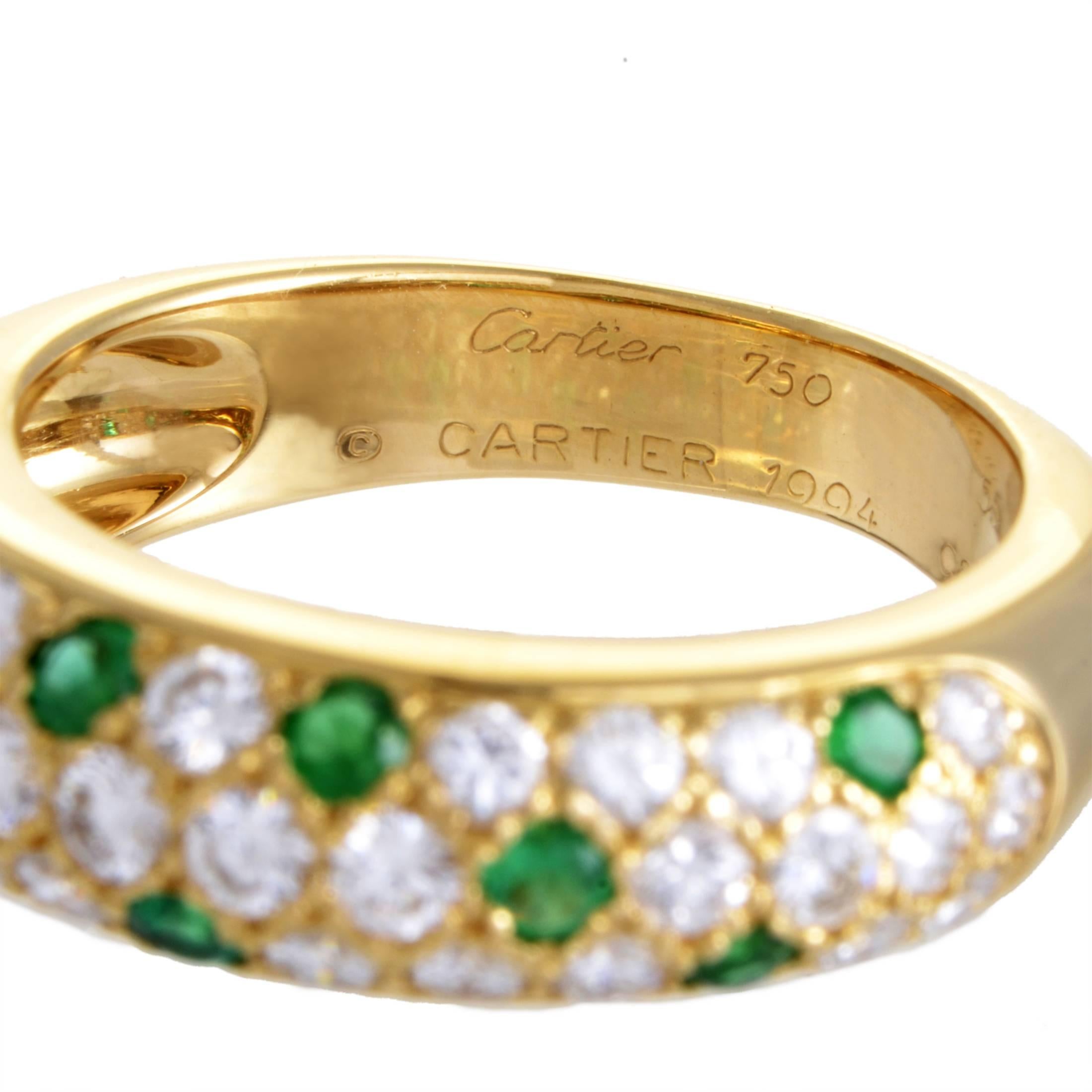 Cartier Mimi Yellow Gold Diamond and Emerald Pave Band Ring In Excellent Condition In Southampton, PA