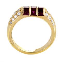 Van Cleef & Arpels Yellow Gold Diamond Pave and Invisible Set Ruby Ring