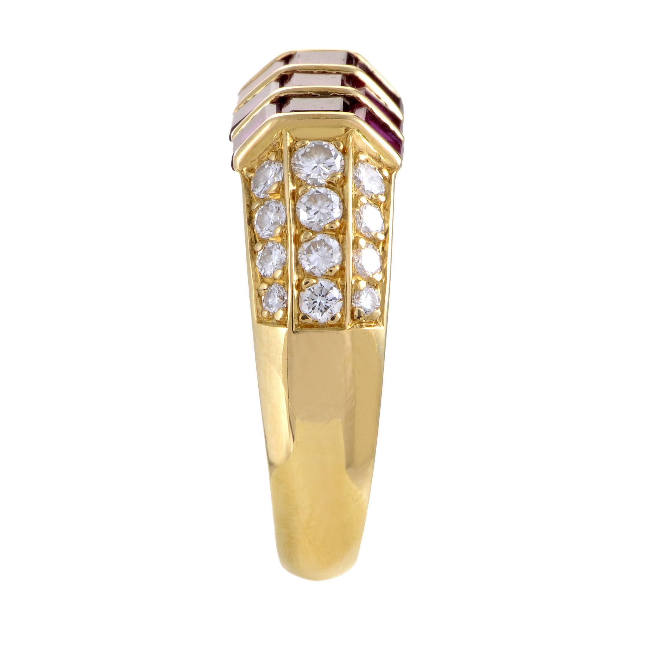 Van Cleef & Arpels Yellow Gold Diamond Pave and Invisible Set Ruby Ring In Excellent Condition In Southampton, PA