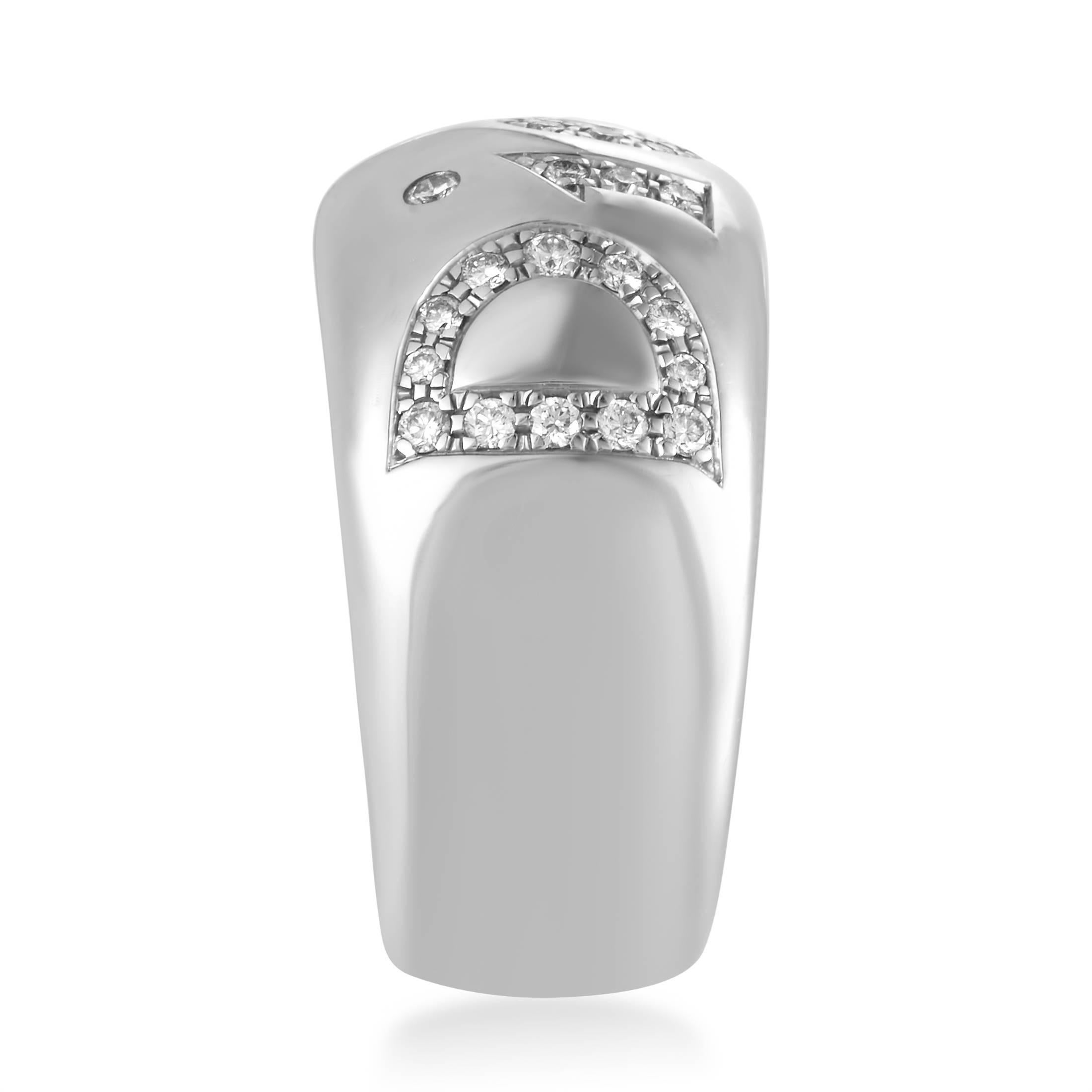 Dior White Gold Diamond Pave Signature Band Ring In Excellent Condition In Southampton, PA