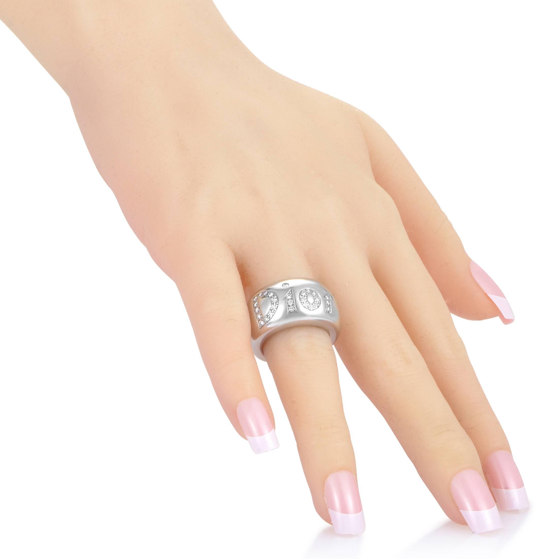 Women's Dior White Gold Diamond Pave Signature Band Ring