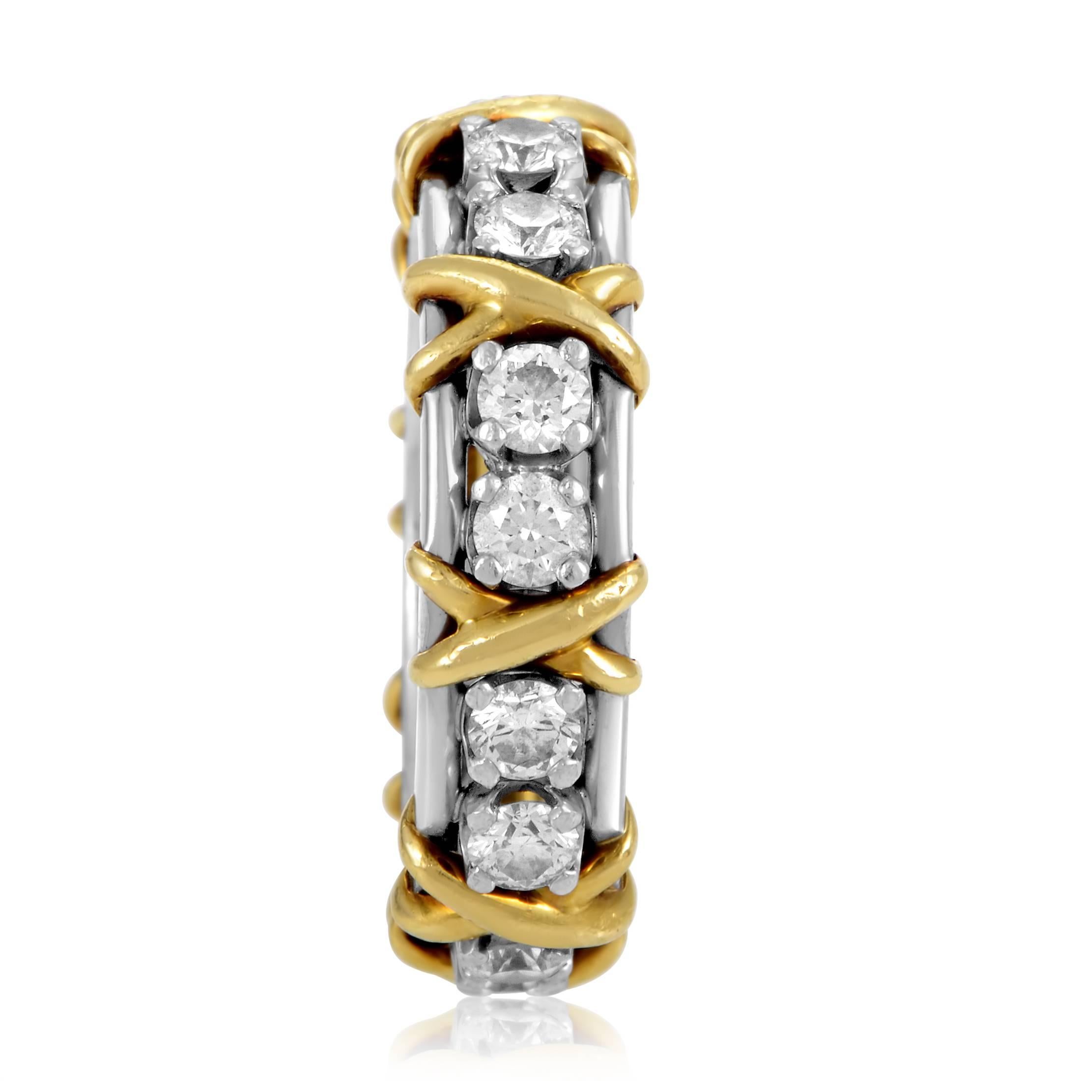 Tiffany & Co. Schlumberger Diamond Platinum Yellow Gold Eternity Band Ring In Excellent Condition In Southampton, PA