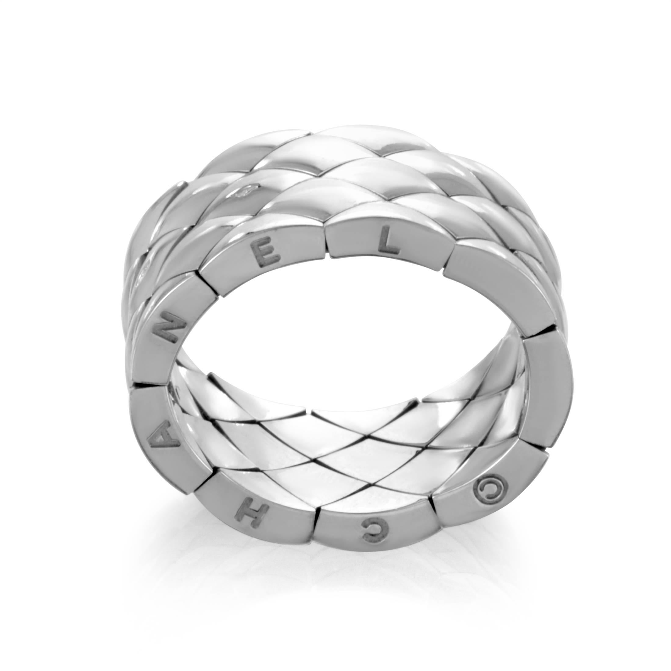 Striking lines slice through the immaculately gleaming 18K white gold surface to create the magnificent diamond pattern in this sublime ring from Cartier 
Ring Size: 9.0 (59)
Band Thickness: 14 mm
Included Items: Manufacturer's Box