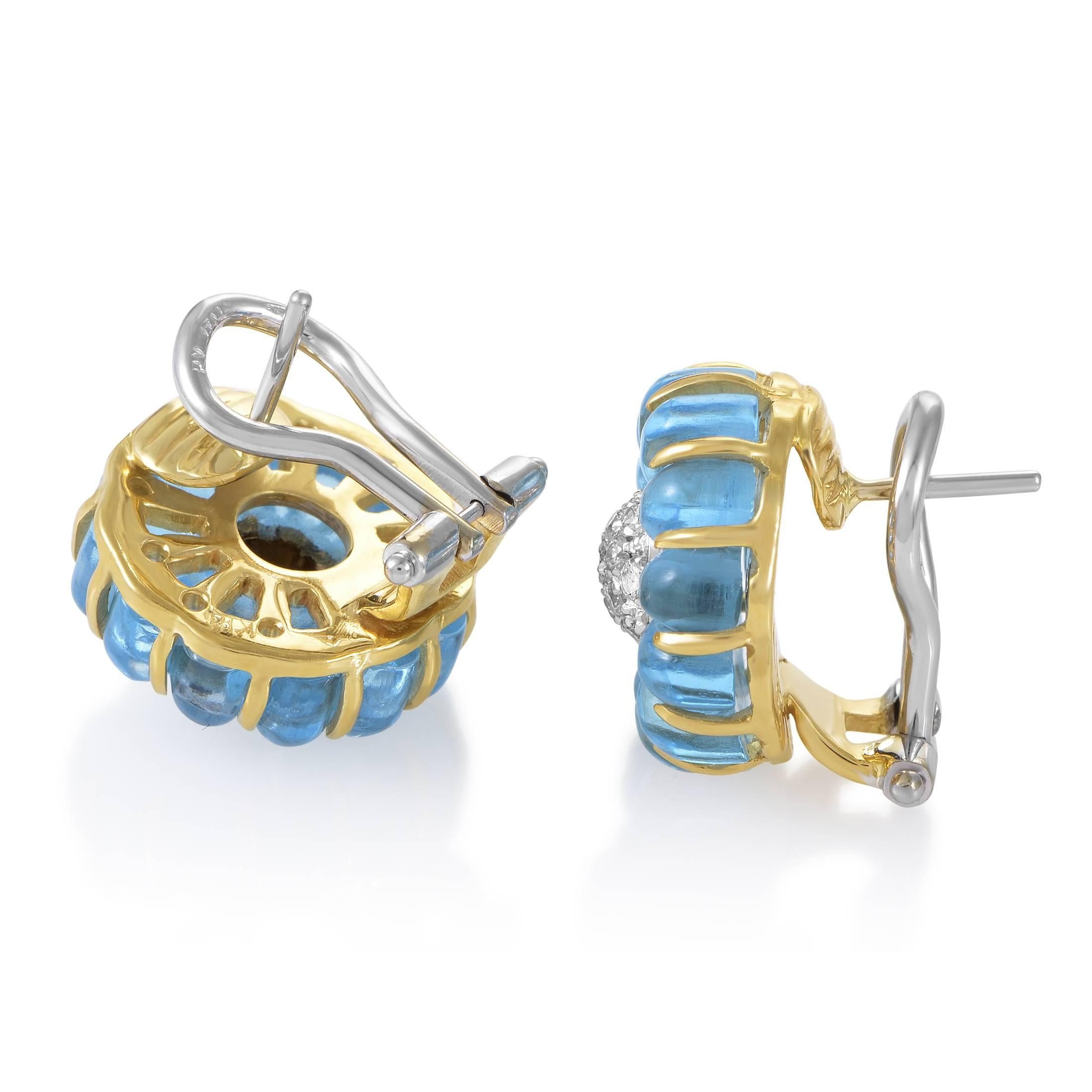 Ponte Vecchio Diamond Topaz Multi-Tone Gold Flower Earrings In Excellent Condition In Southampton, PA
