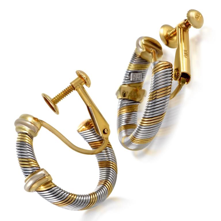 Cartier 1980s Yellow Gold Stainless Steel Hoop Earrings at 1stDibs ...