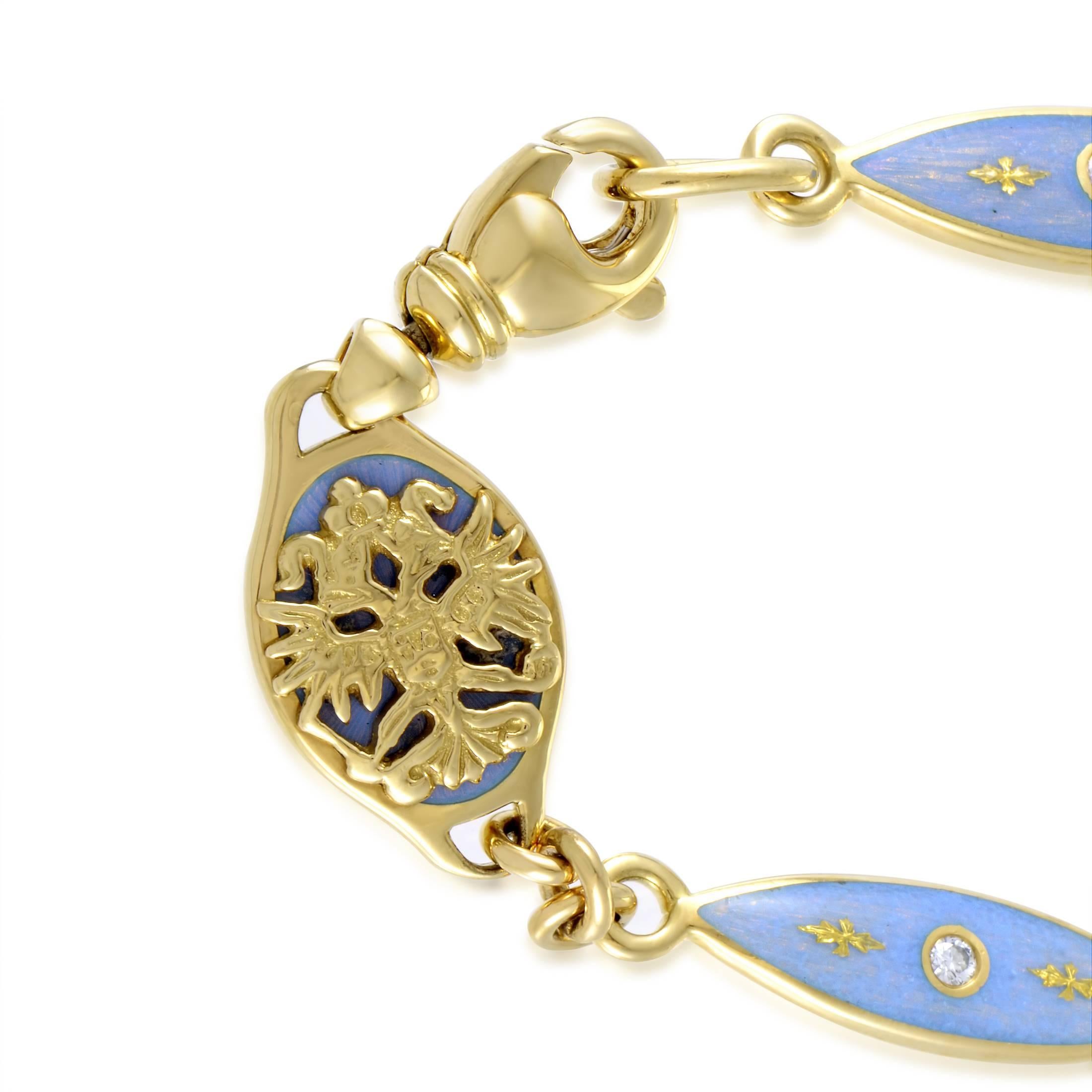 Faberge Diamond Enameled Yellow Gold Bracelet In Excellent Condition In Southampton, PA