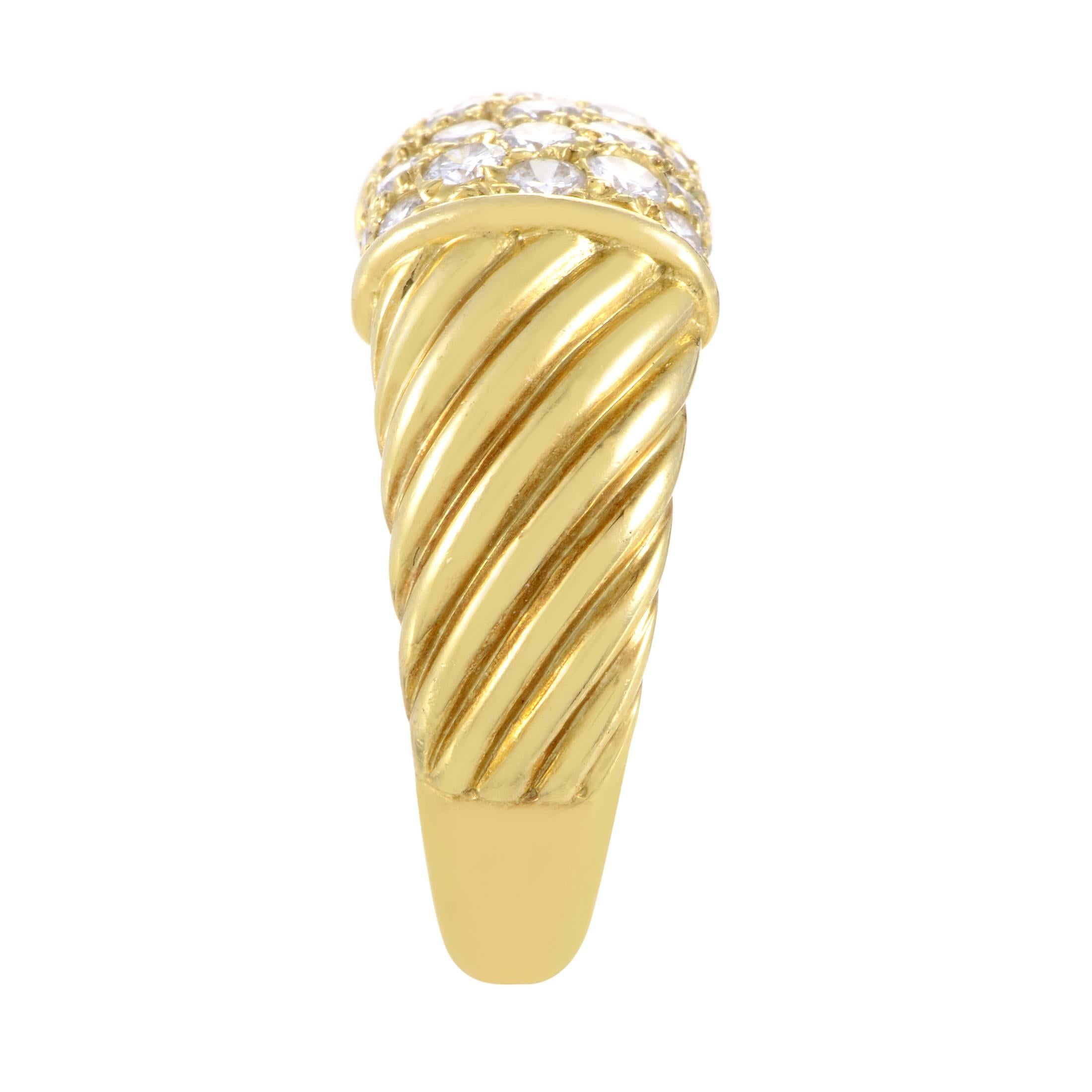Van Cleef & Arpels Partial Diamond Pave Ridged Gold Band Ring In Excellent Condition In Southampton, PA