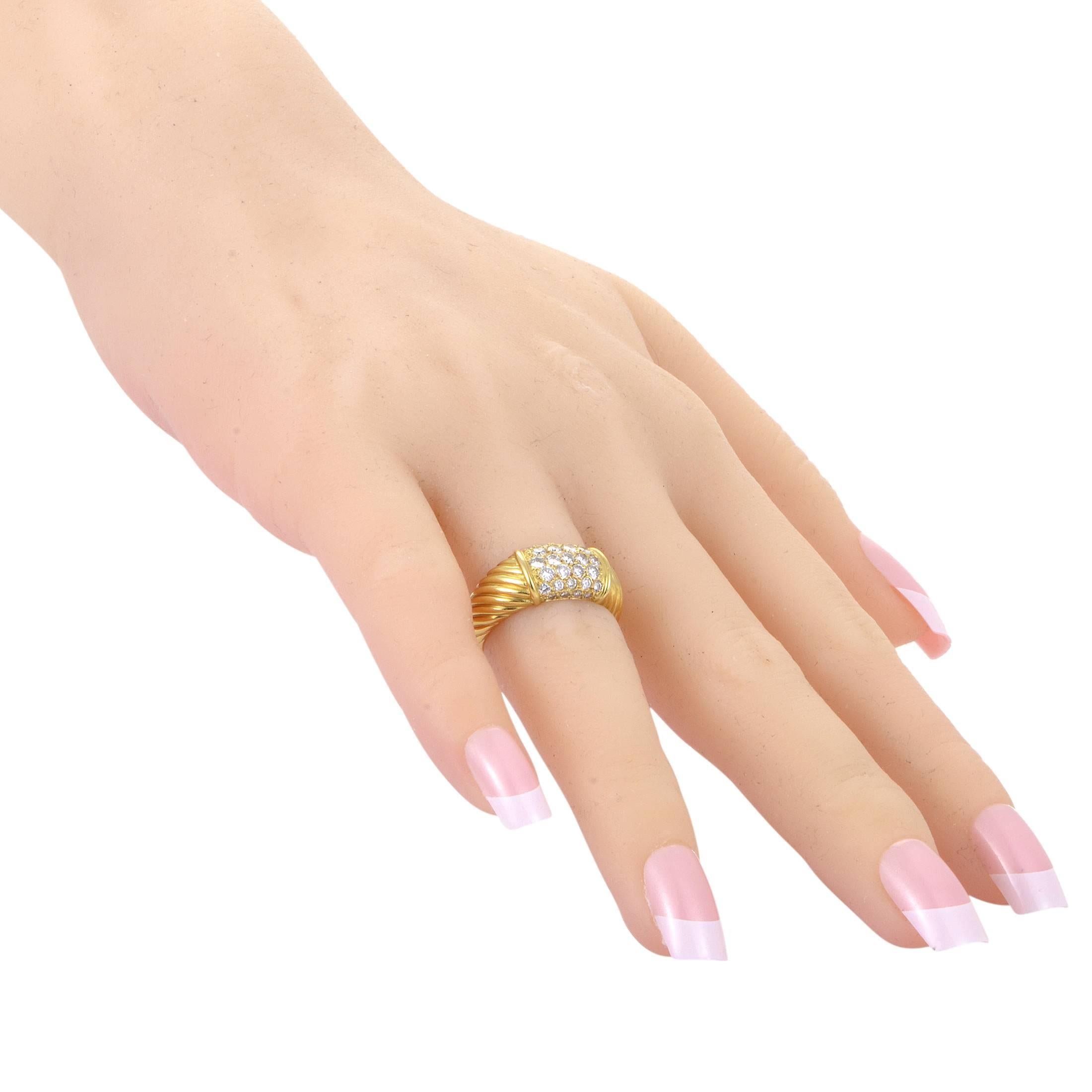 Women's Van Cleef & Arpels Partial Diamond Pave Ridged Gold Band Ring