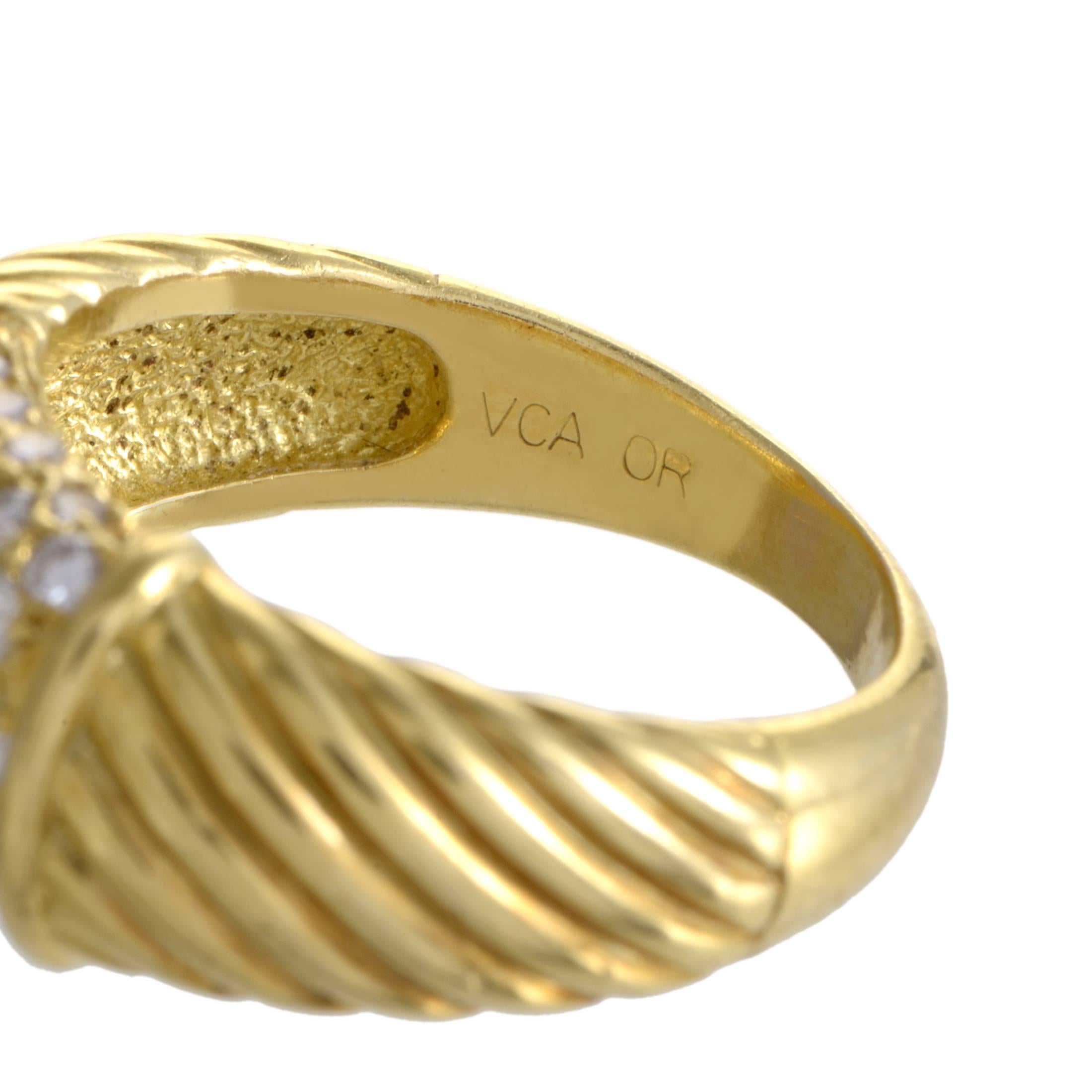 Van Cleef & Arpels Partial Diamond Pave Ridged Gold Band Ring 1