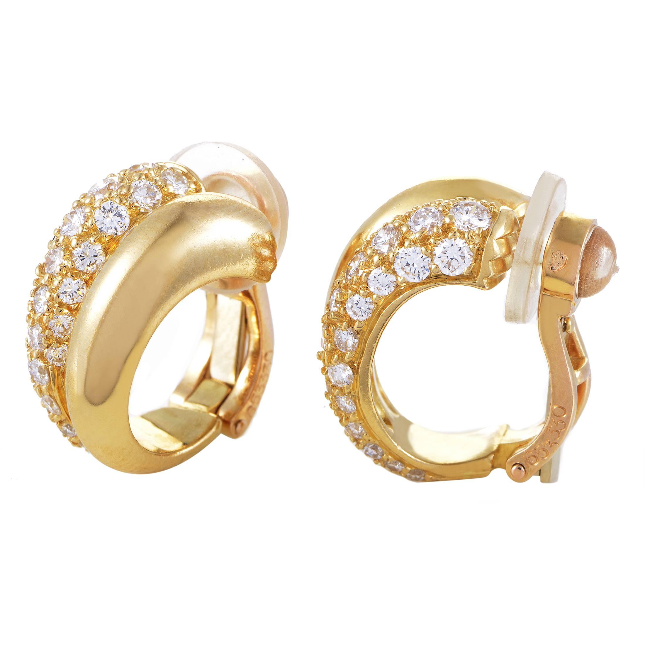 Cartier Partial Diamond Pave Yellow Gold Clip-on Earrings In Excellent Condition In Southampton, PA