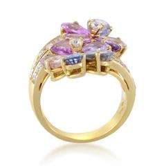 Bulgari Sapphire Diamond Gold Flower Ring
