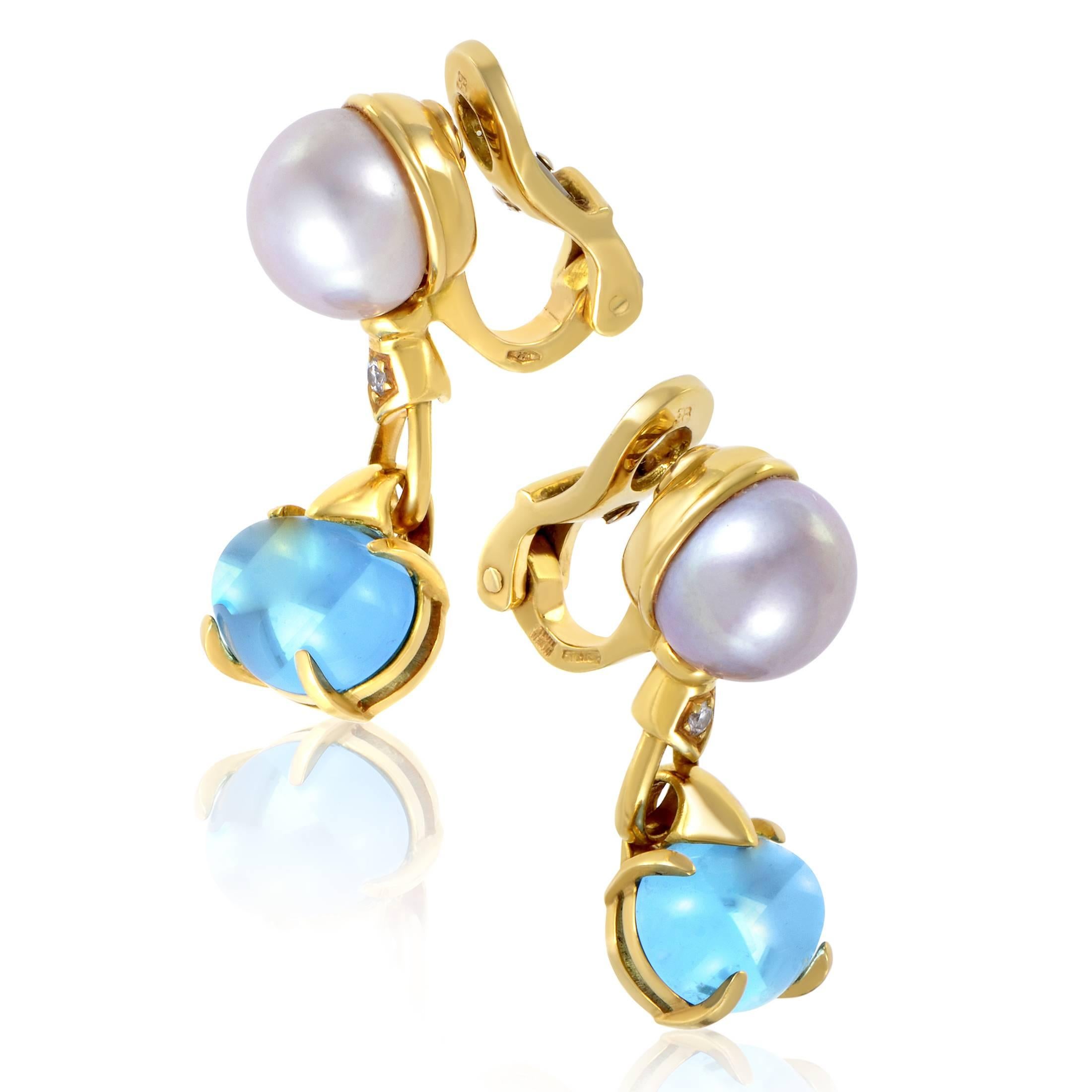 Bulgari Pearl Color Topaz Diamond Gold Clip-on Earrings In Excellent Condition In Southampton, PA
