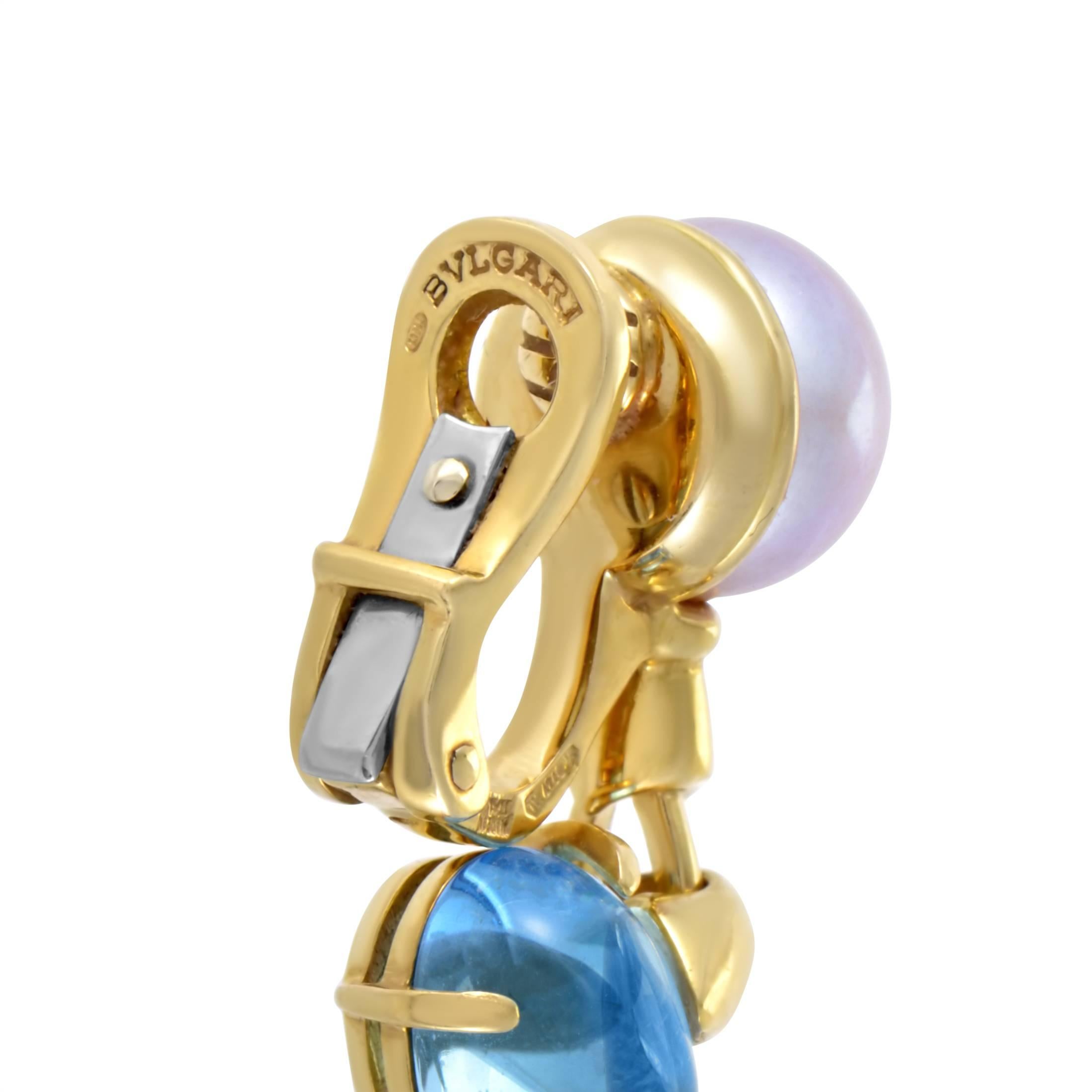 Women's Bulgari Pearl Color Topaz Diamond Gold Clip-on Earrings