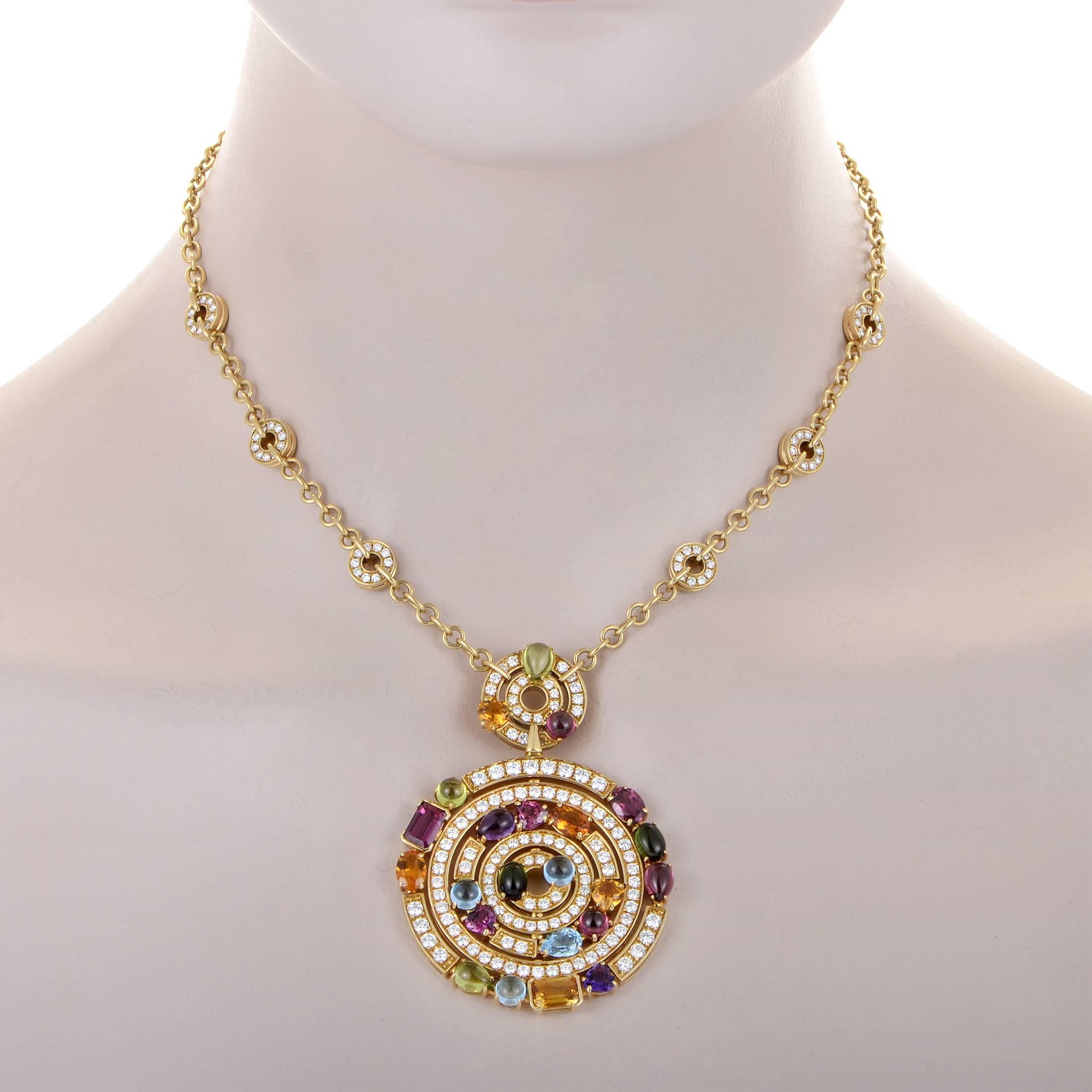 A rare and luxurious jewel indeed, this authentic design from Bulgari's Allegra collection is fit for a queen! This pendant style necklace is made of 18K yellow gold and is truly eye-catching. The necklace's main attraction is a pendant set with a