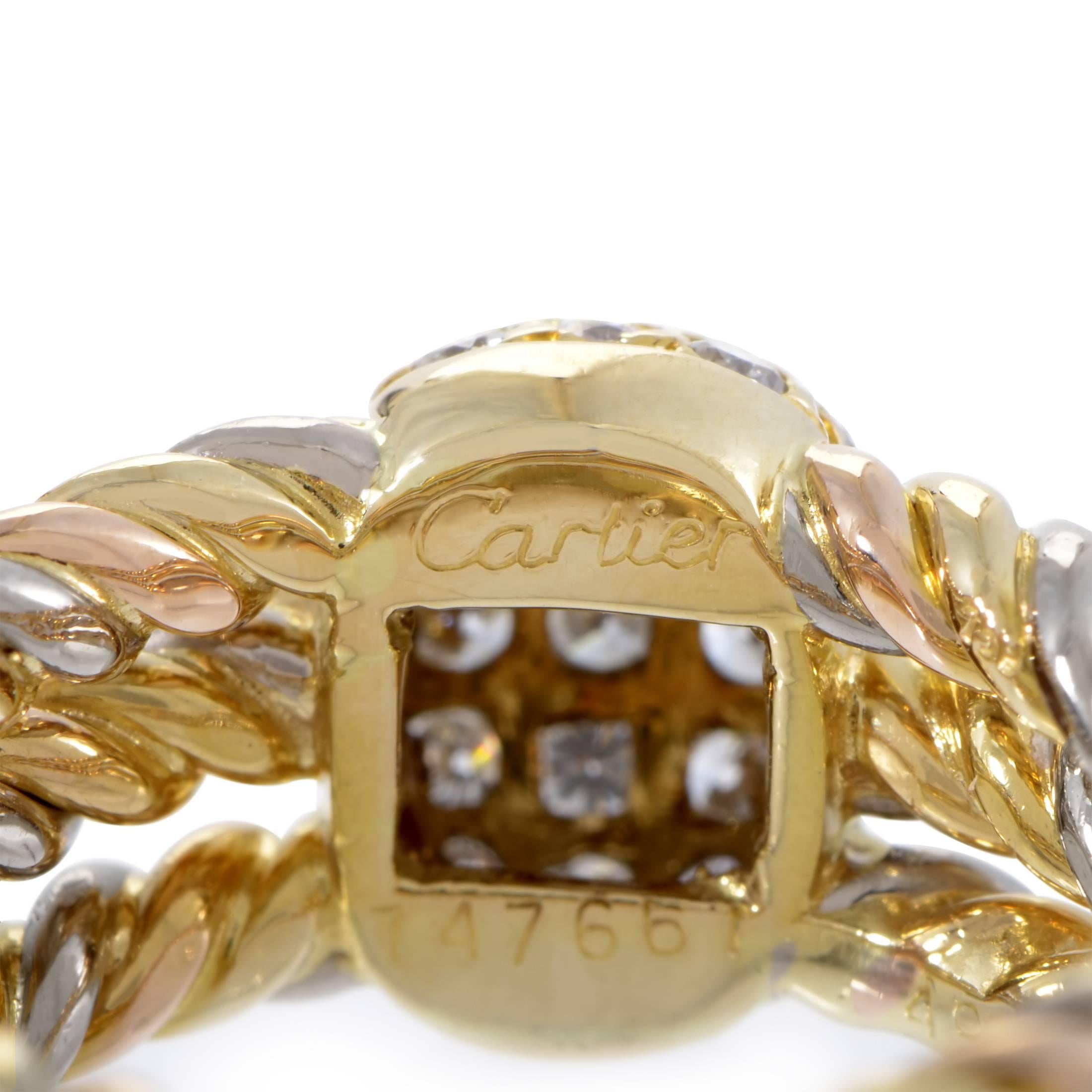 Cartier Trinity Diamond White Yellow and Rose Gold Band Ring 1