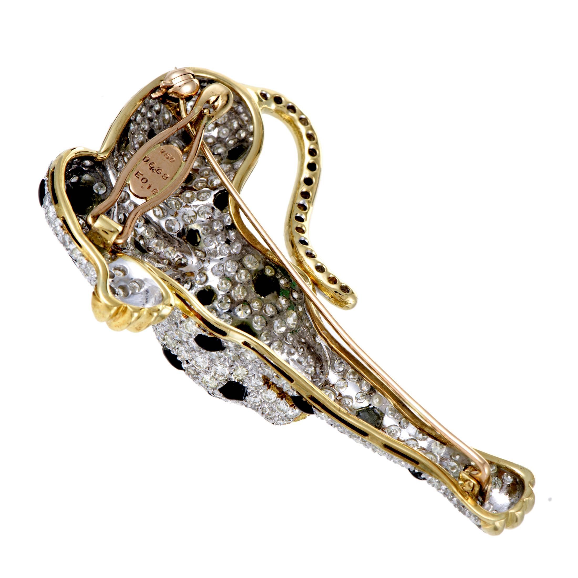Women's Diamond Pave Snow Leopard Brooch Pendant and Gold Necklace