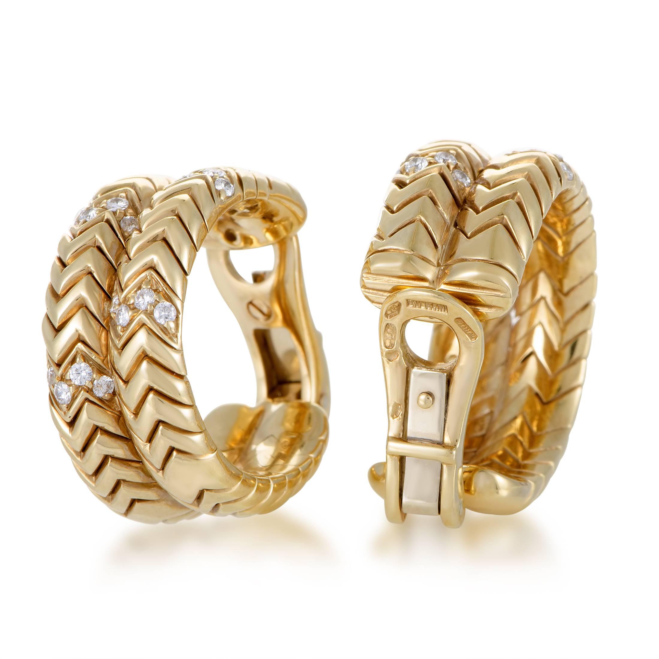 Bulgari Spiga Diamond Gold Clip-on Earrings In Excellent Condition In Southampton, PA