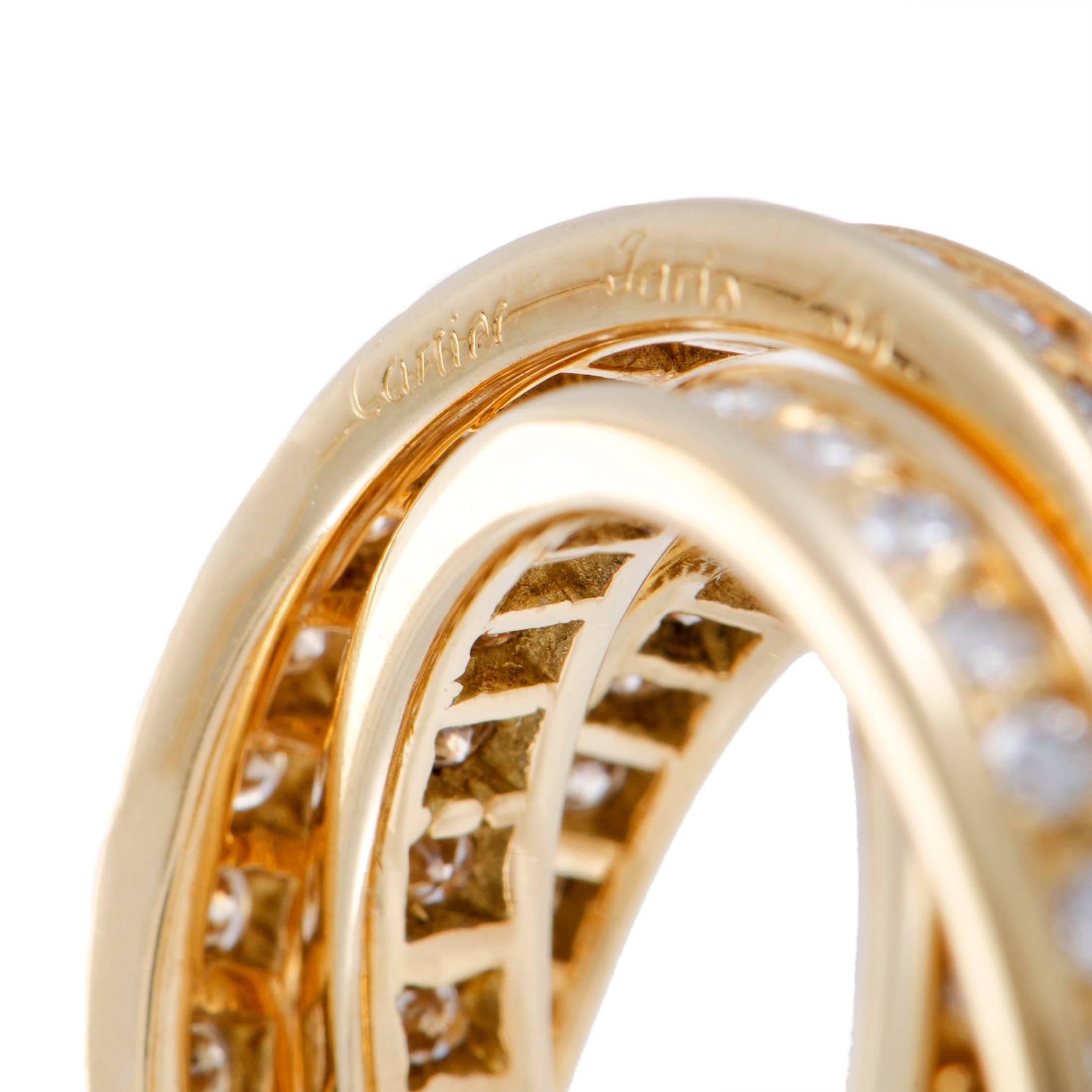 Cartier Trinity Diamond Gold Three Band Ring In Excellent Condition In Southampton, PA