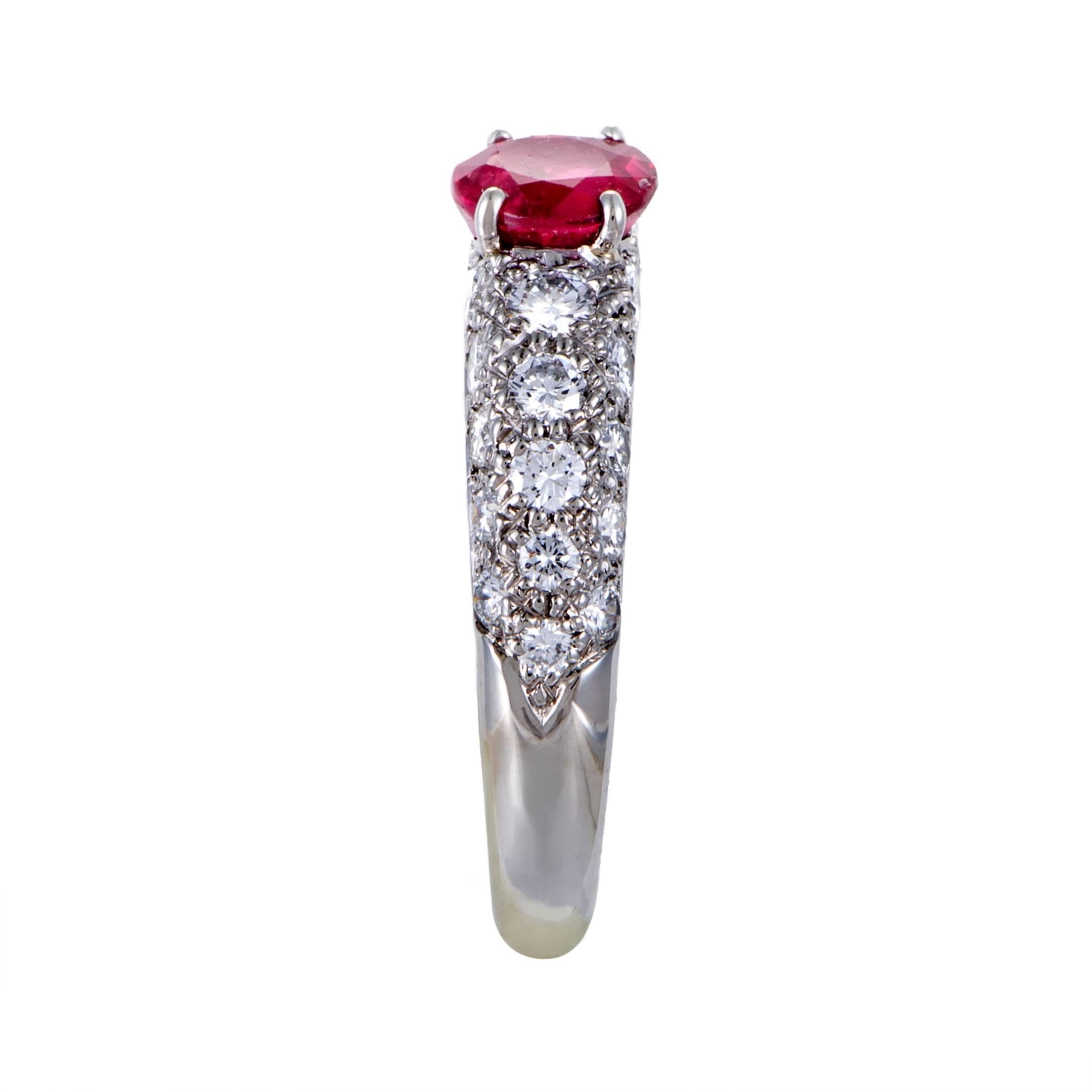 Garrard London Ruby Diamond Pave Platinum Band Ring In Excellent Condition In Southampton, PA