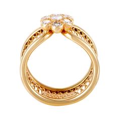 Van Cleef & Arpels Fleurette Diamond Gold Basket Weave Ring