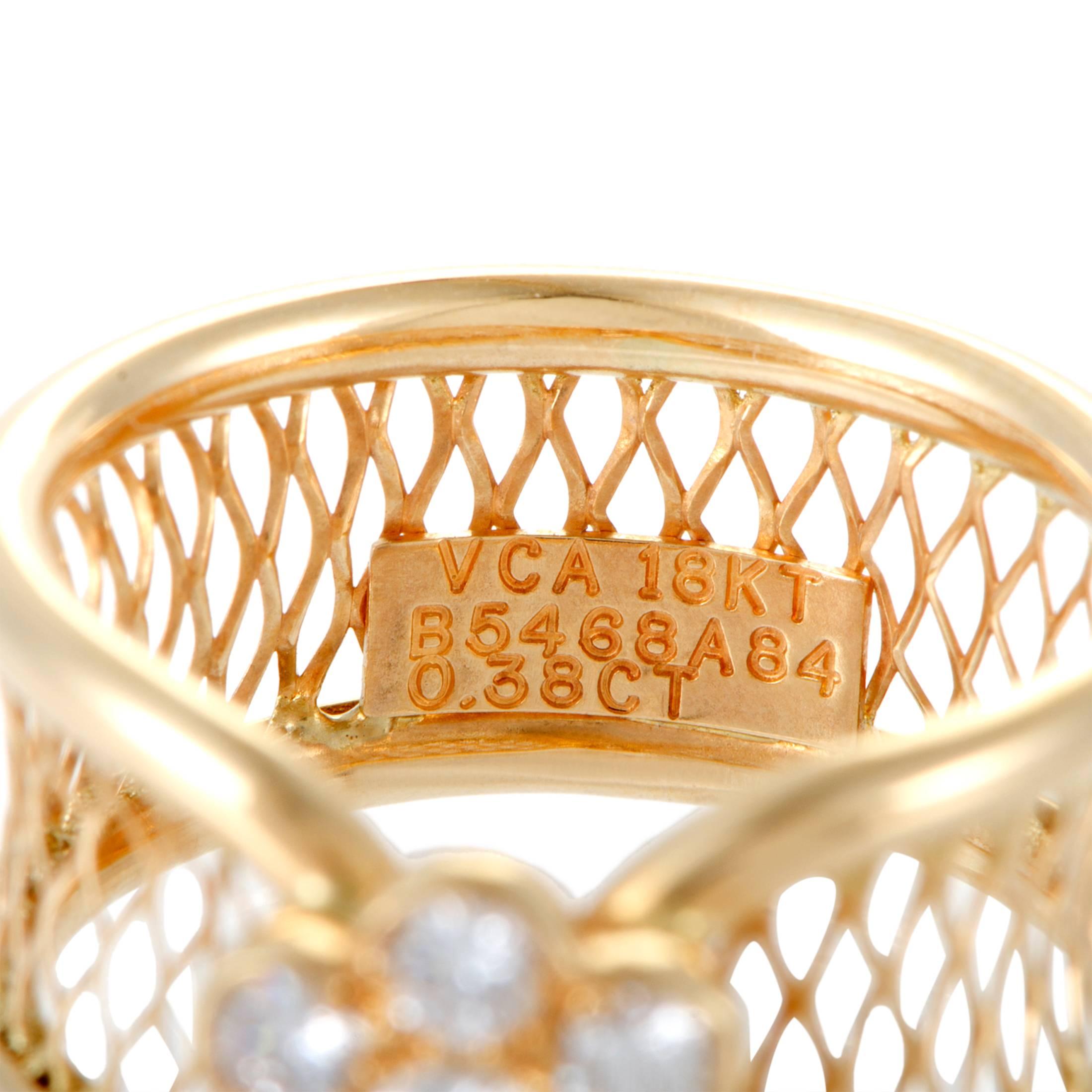 Van Cleef & Arpels Fleurette Diamond Gold Basket Weave Ring 1