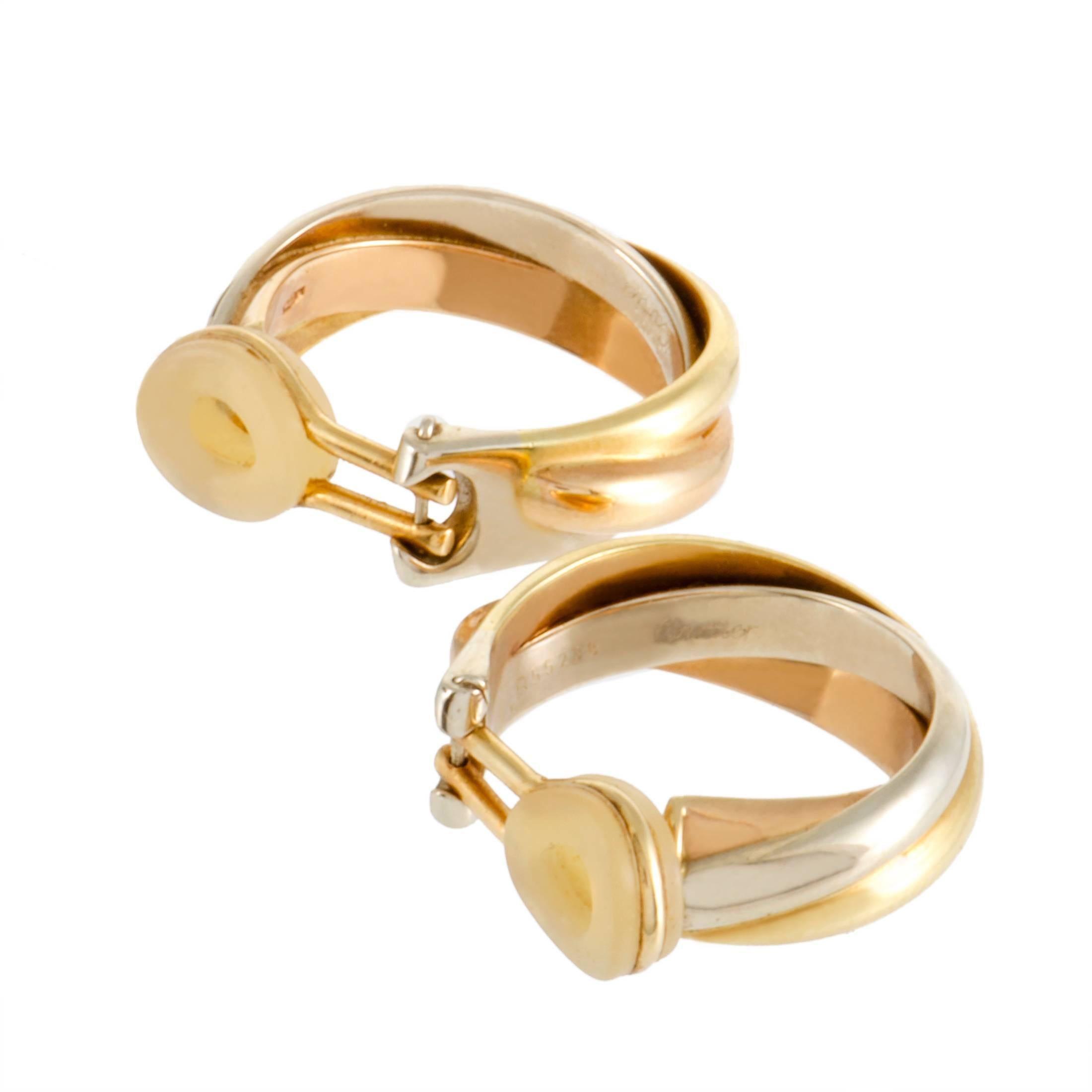 Cartier Trinity Rose White and Yellow Gold Clip-on Earrings In Excellent Condition In Southampton, PA