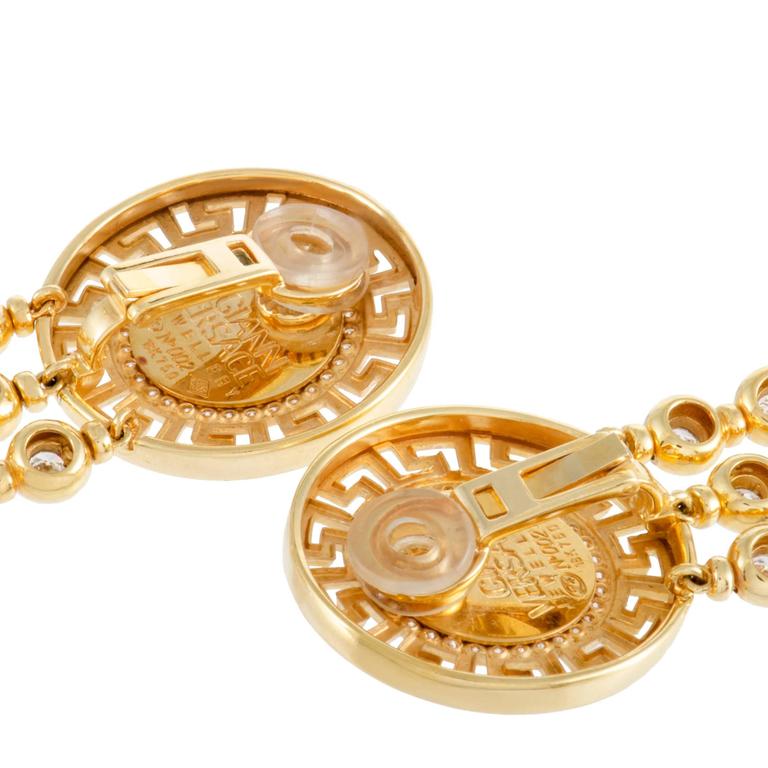 Versace Diamond Yellow Gold ClipOn Dangle Earrings at 1stDibs