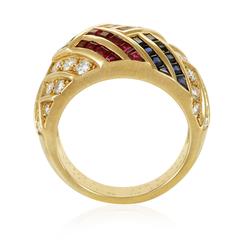 Van Cleef & Arpels Diamond Sapphire and Ruby Yellow Gold Ring