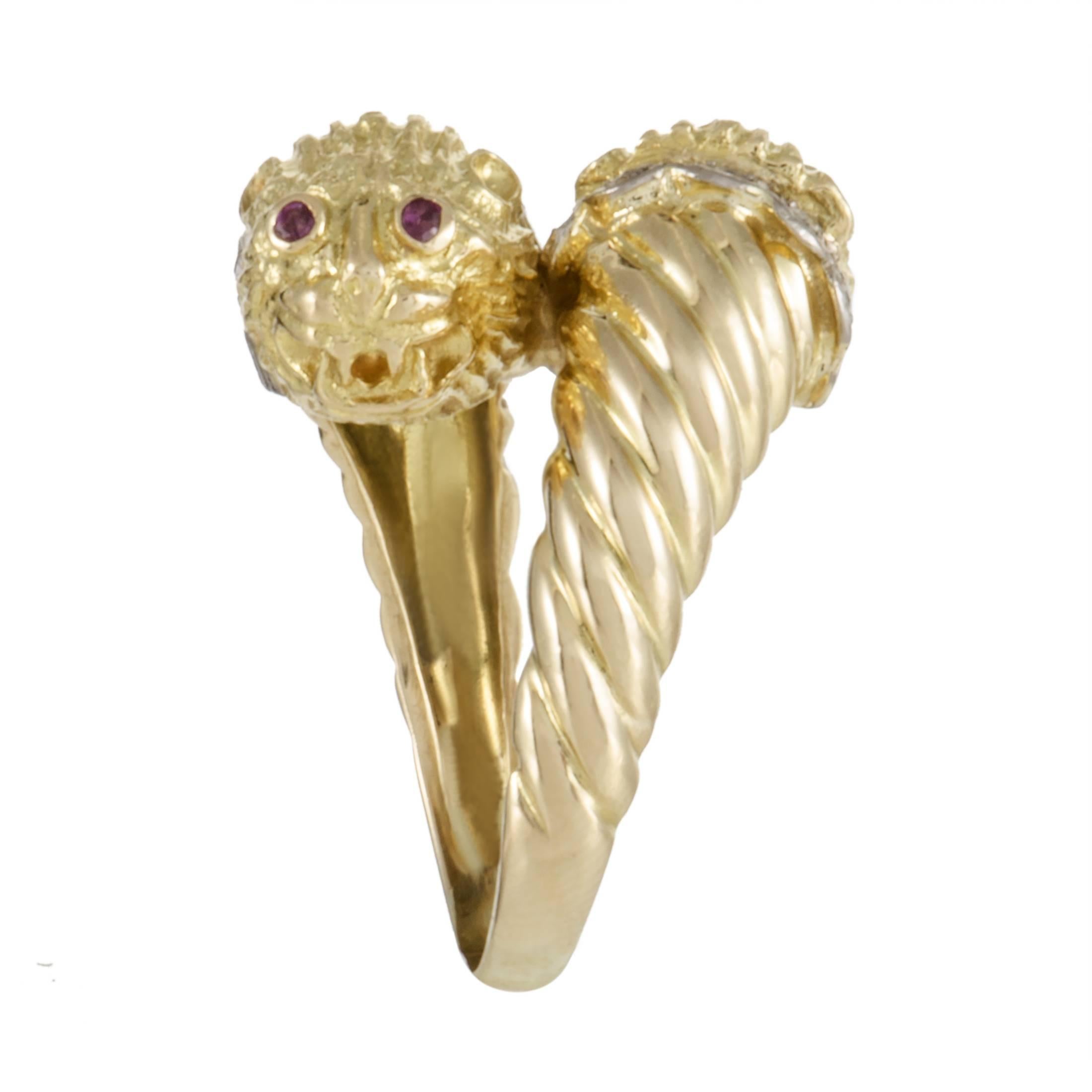 Ilias Lalaounis Ruby Diamond Yellow Gold Lion Bypass Ring In Excellent Condition In Southampton, PA
