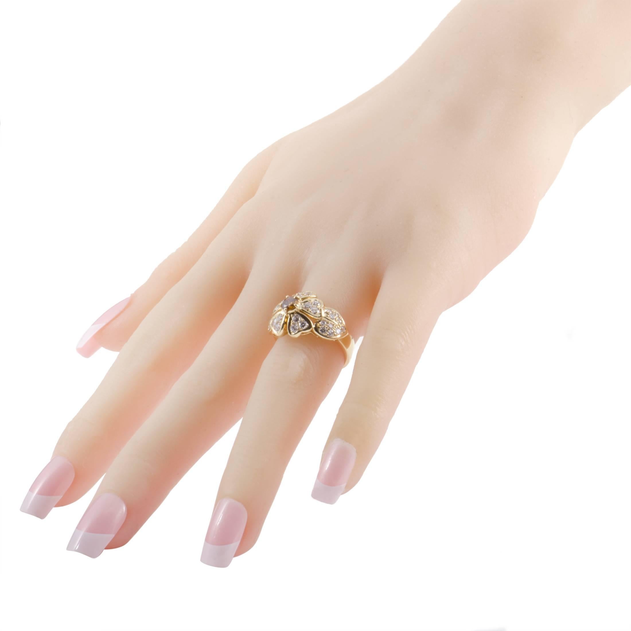 Women's White and Orange Diamond Pave Yellow Gold Flower Ring