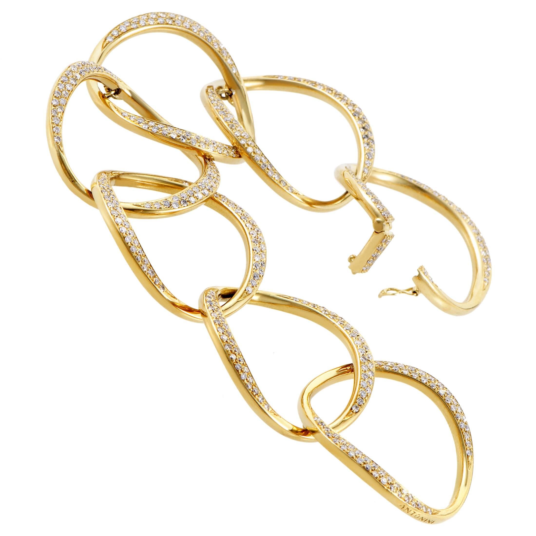 Antonini Diamond Pave Yellow Gold Bracelet In Excellent Condition In Southampton, PA