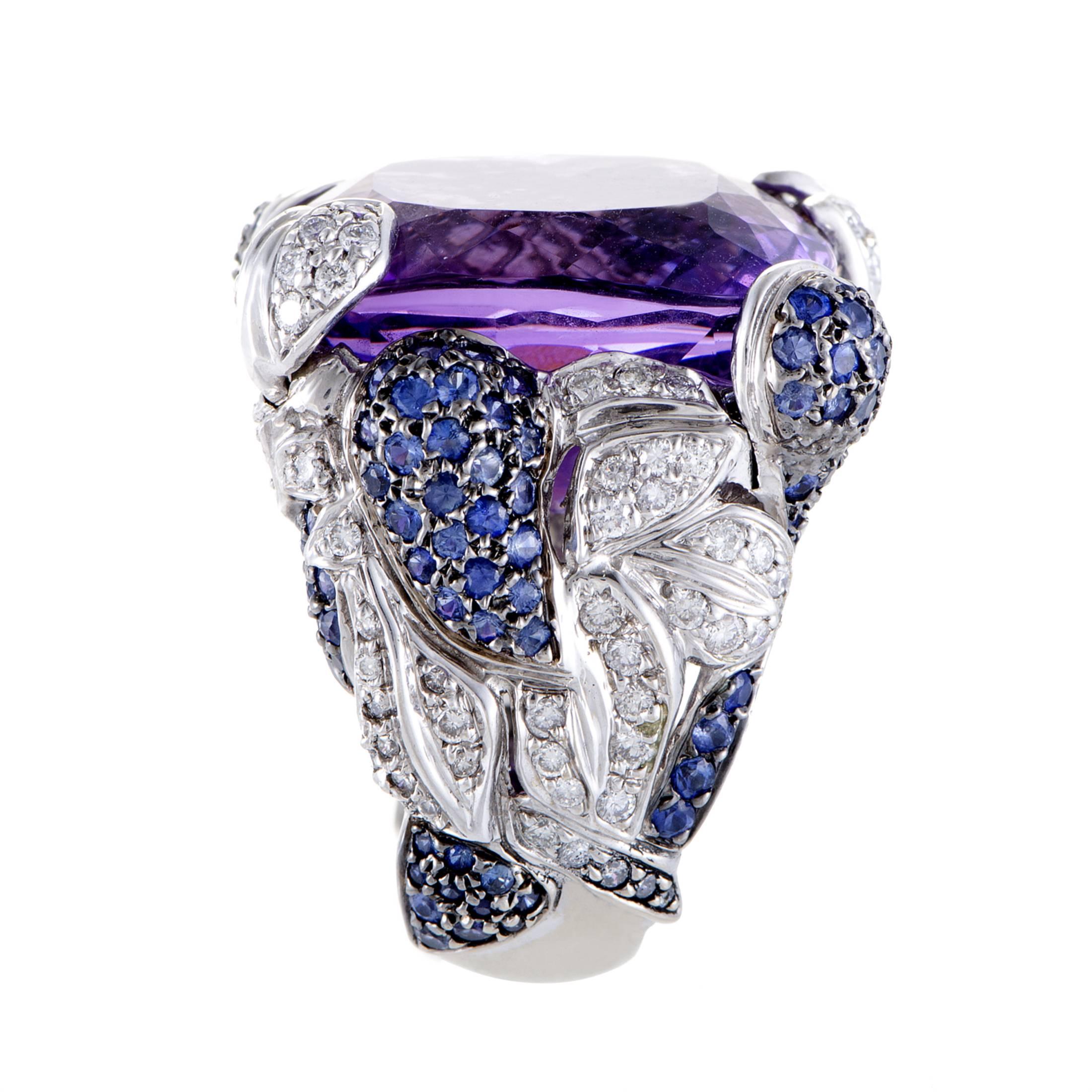 Diamond Sapphire  Amethyst Cocktail Ring In Excellent Condition In Southampton, PA