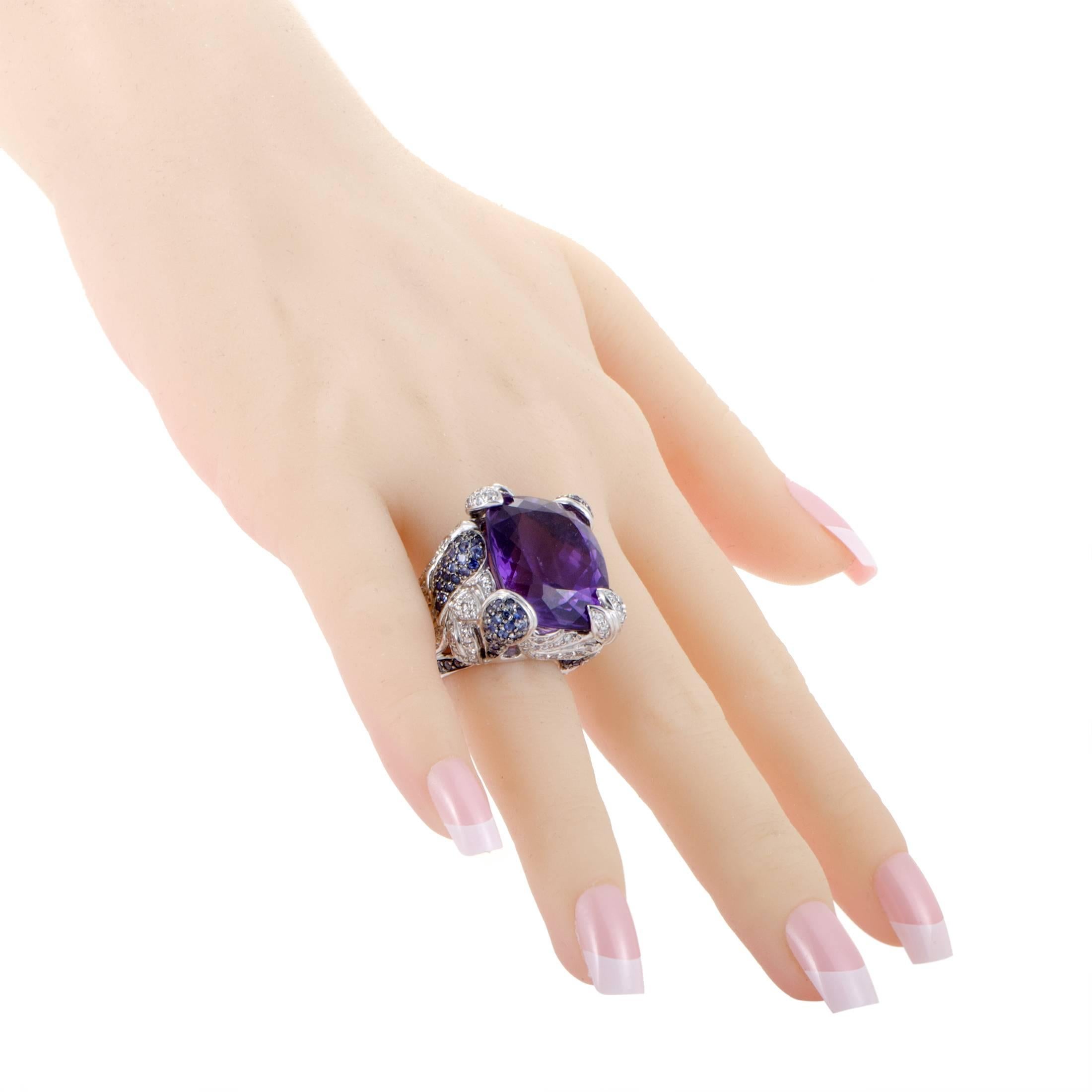 Women's Diamond Sapphire  Amethyst Cocktail Ring