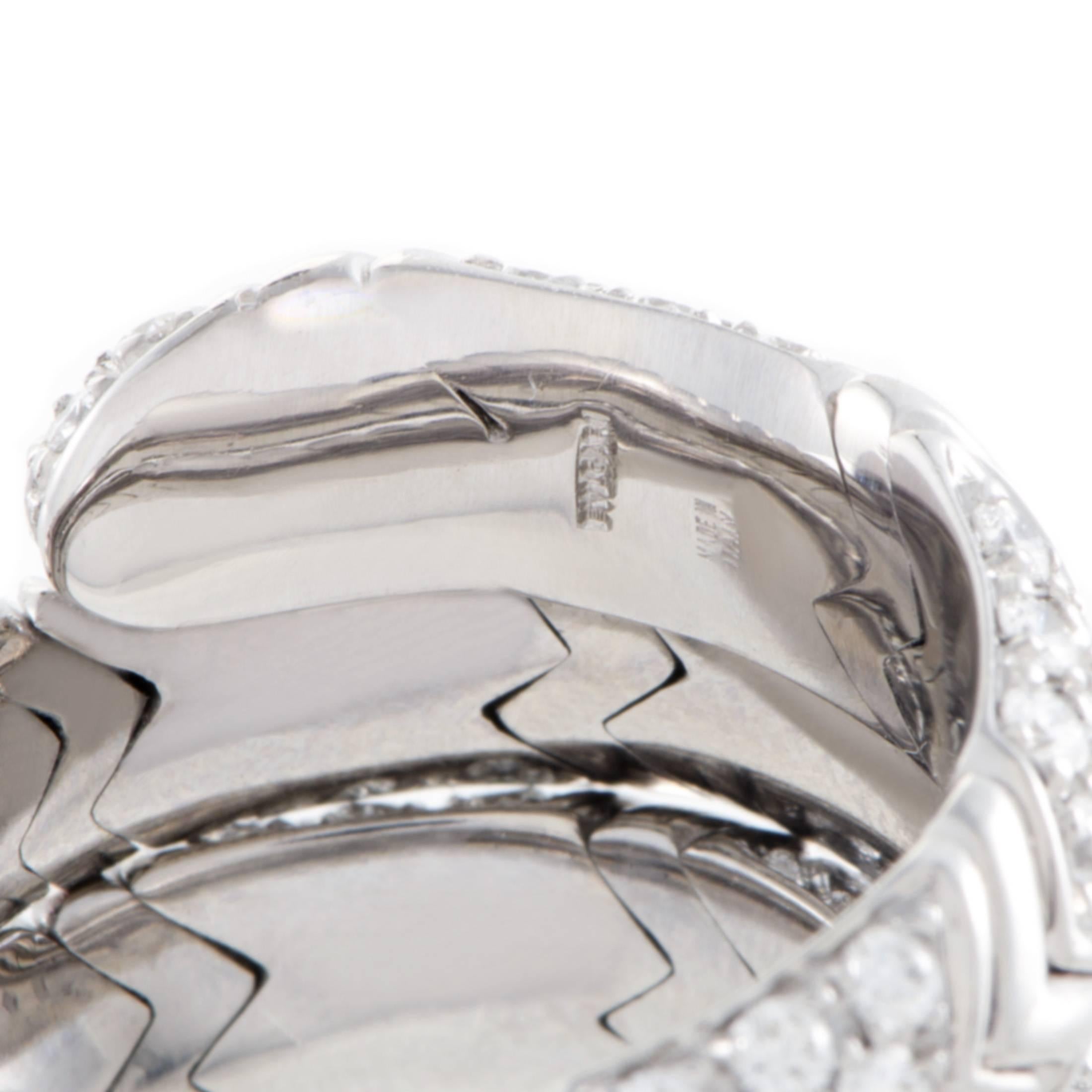 Women's or Men's Bulgari Spiga Diamond Pave White Gold Band Ring