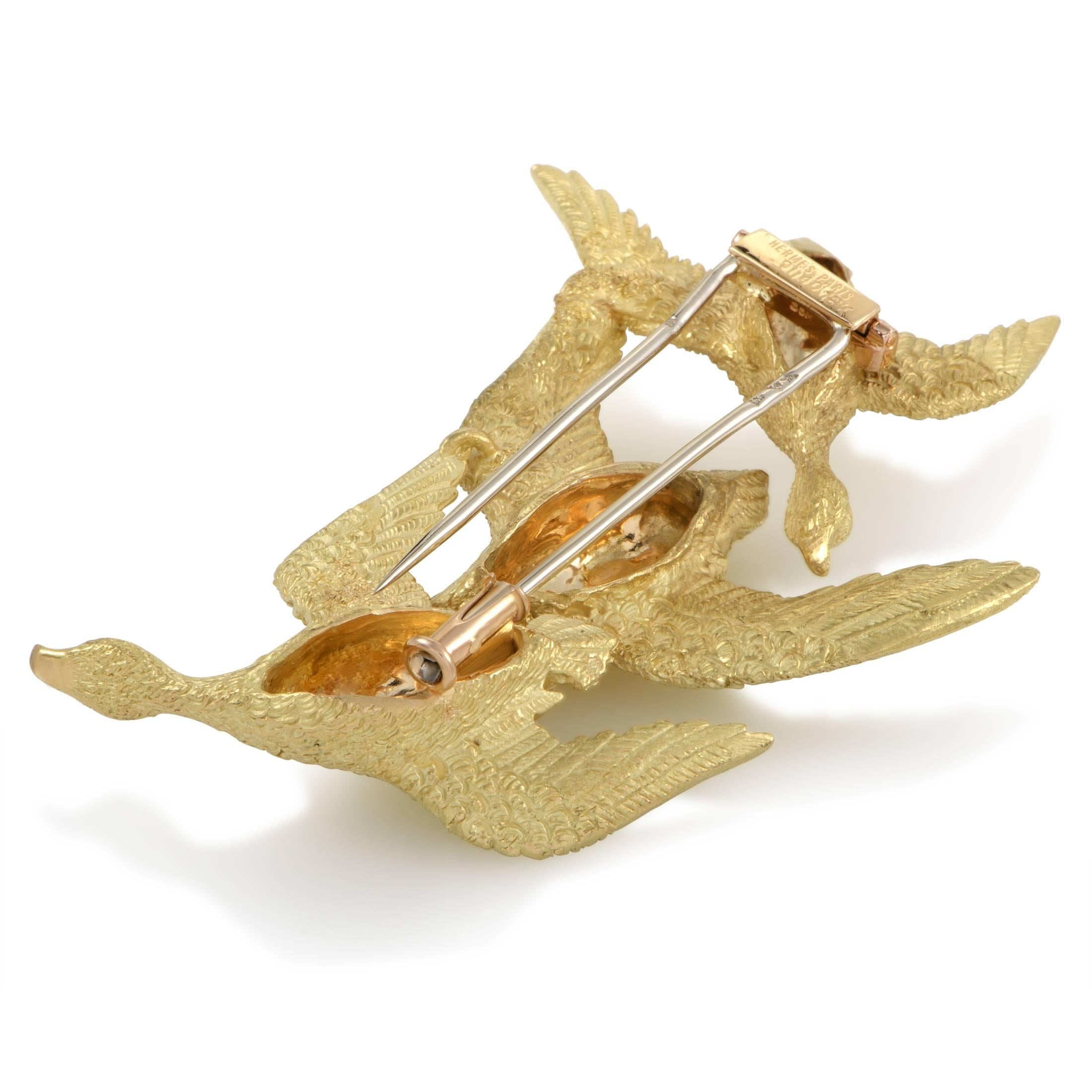 Women's Hermes 1950s Sapphire and Yellow Gold Flock of Geese Brooch