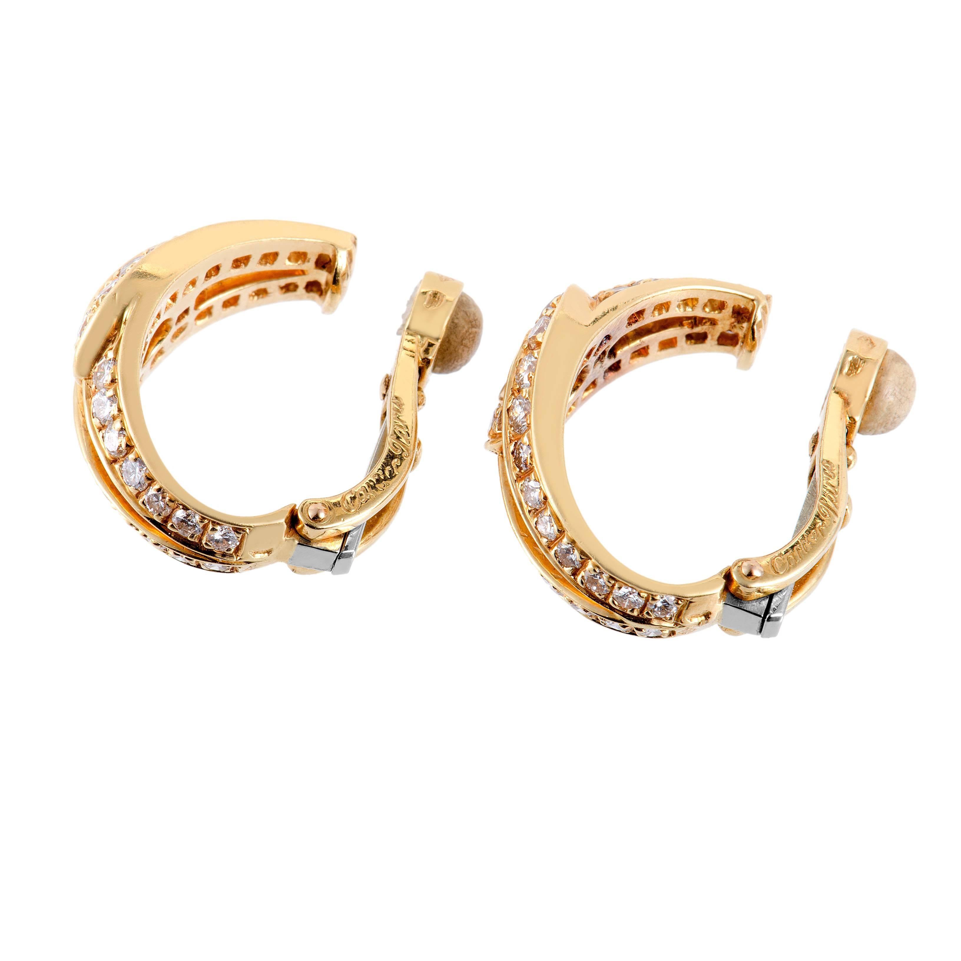 Cartier Diamond Yellow Gold Huggie Clip-On Earrings In Excellent Condition In Southampton, PA