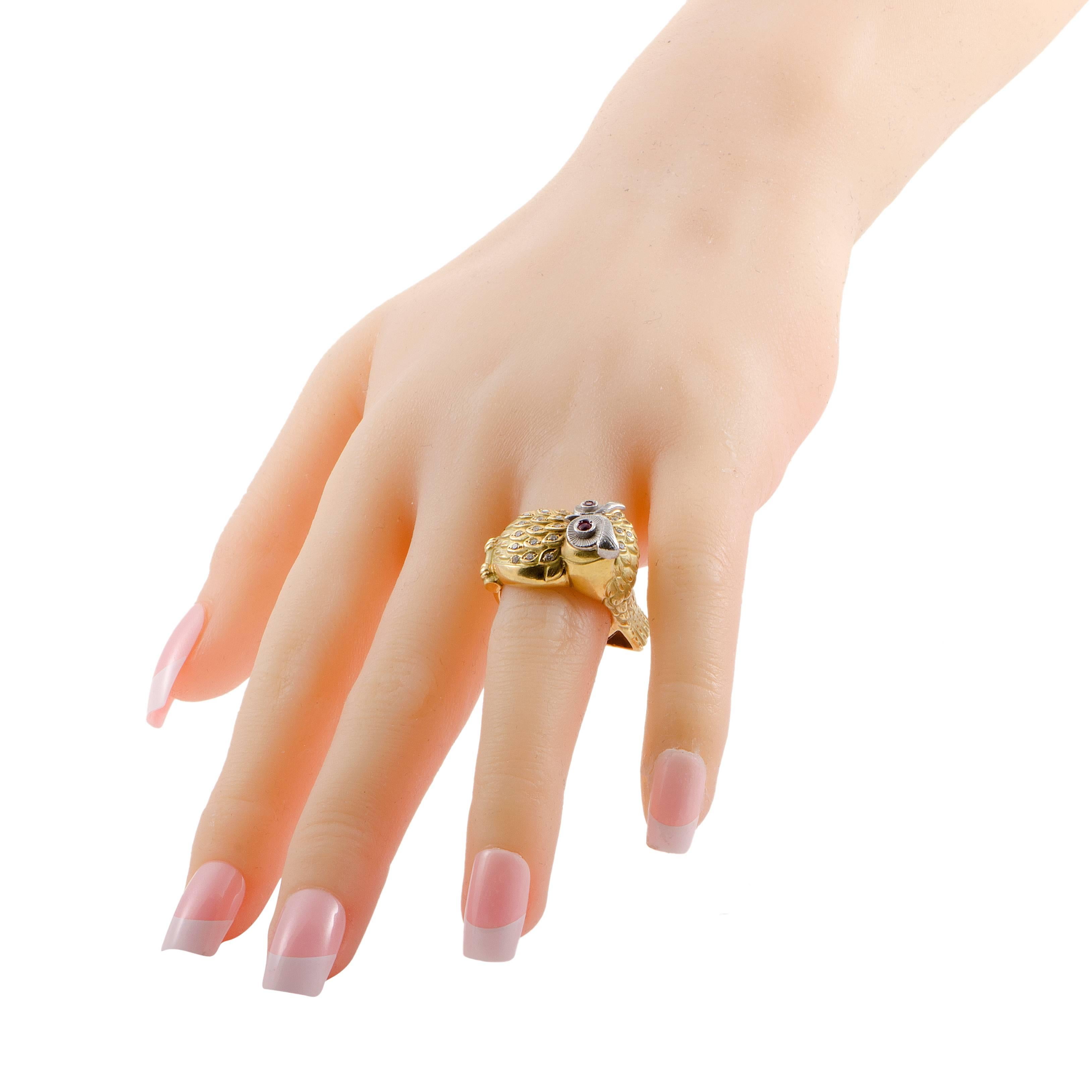 Women's Mitsuo Kaji Diamond and Ruby 18 Karat Yellow and White Gold Ring