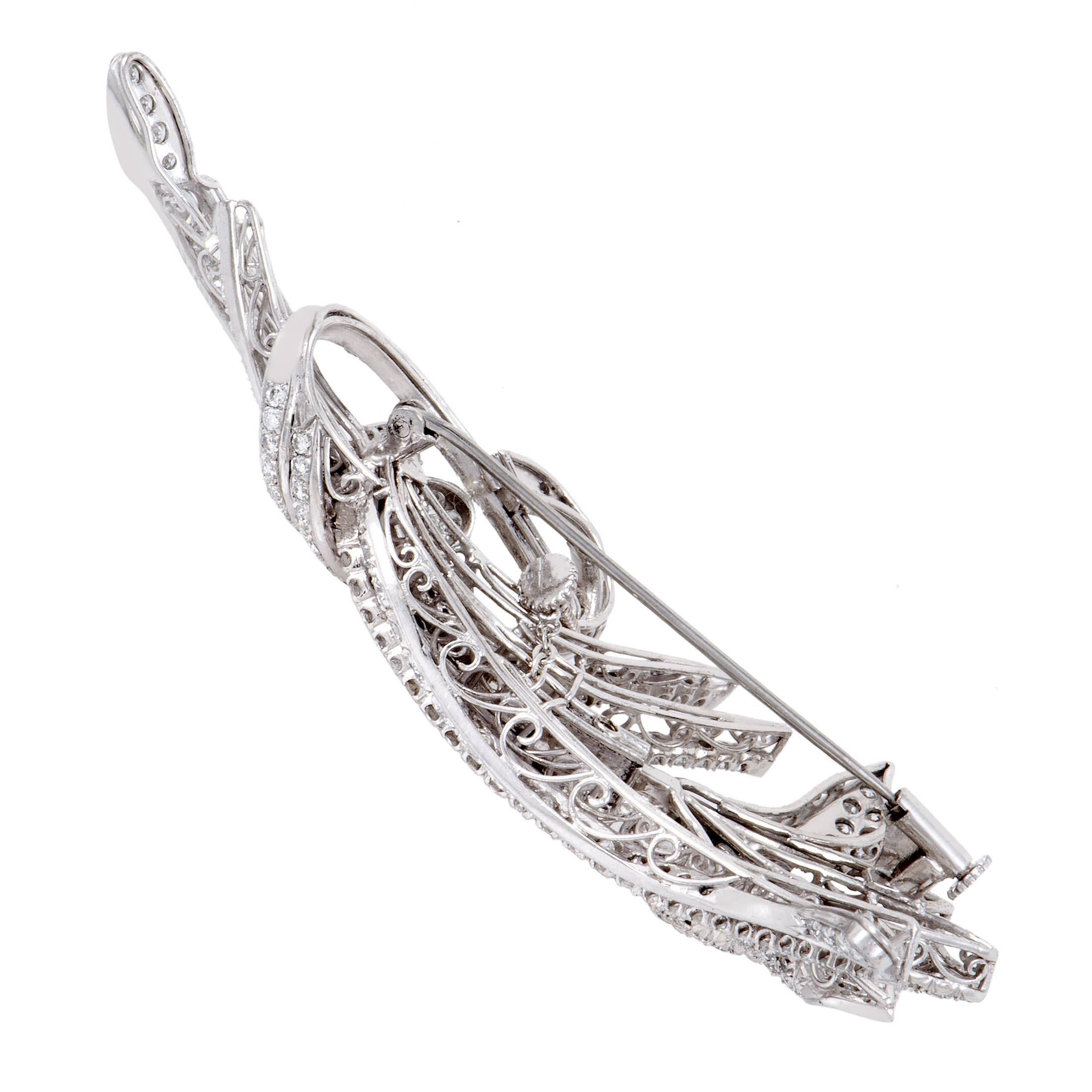 Full Diamond Pave White Gold Flower Brooch In Excellent Condition In Southampton, PA