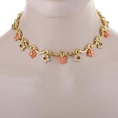 Yellow Gold Diamond Ruby and Coral Collar Necklace