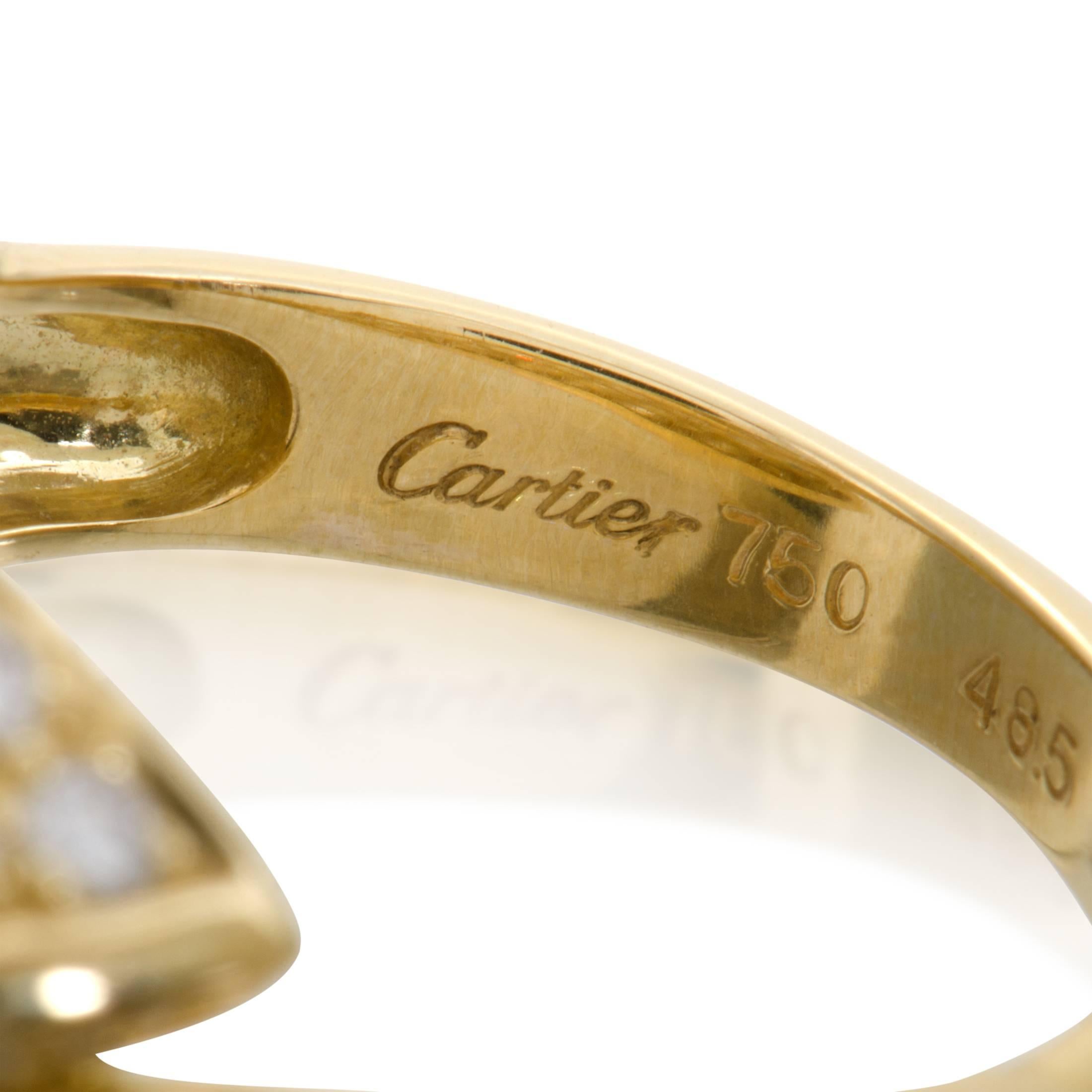 Women's Cartier Diamond Pave Yellow Gold Bypass Band Ring