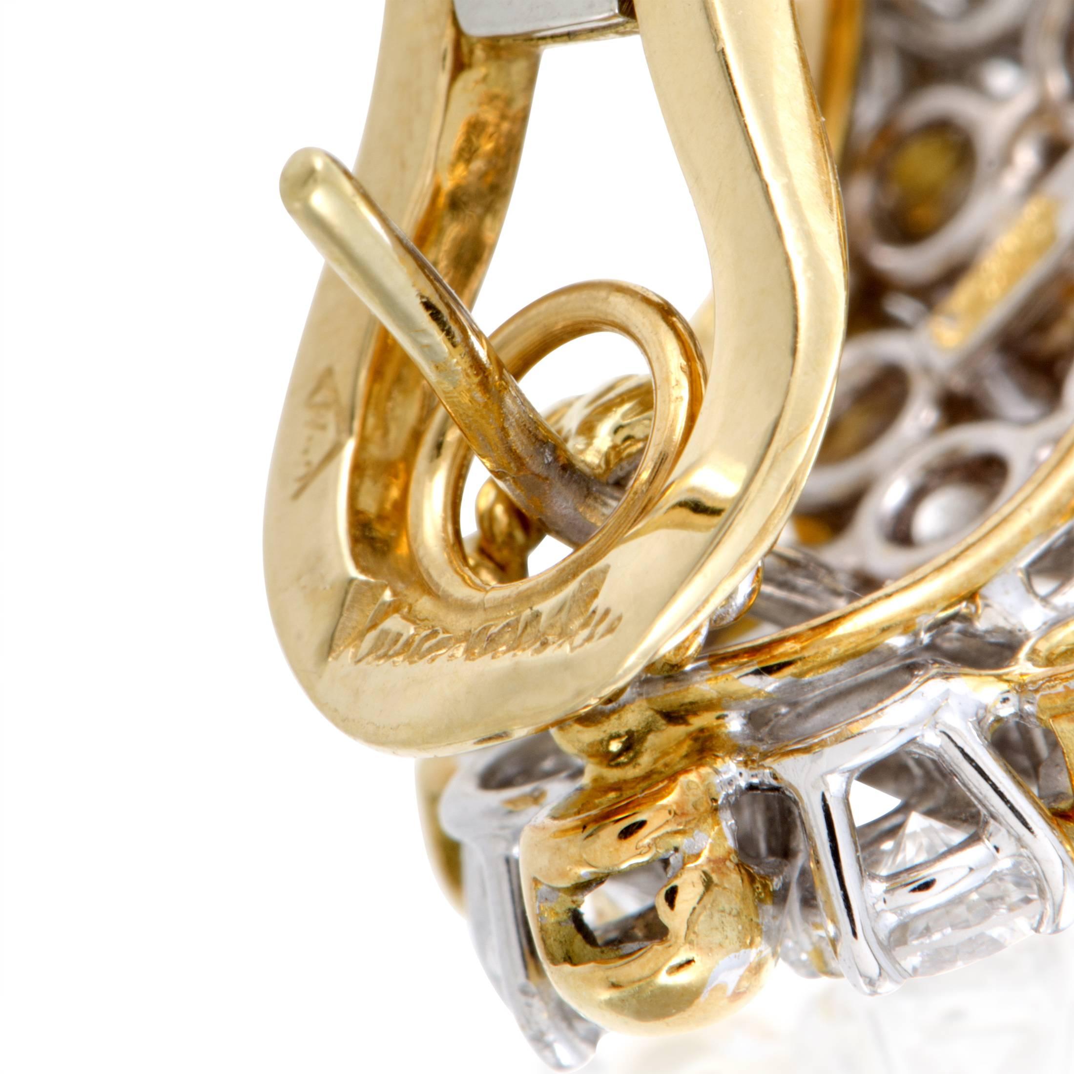 Women's or Men's Kutchinsky  Diamond Yellow and White Gold Pave Huggie Earrings