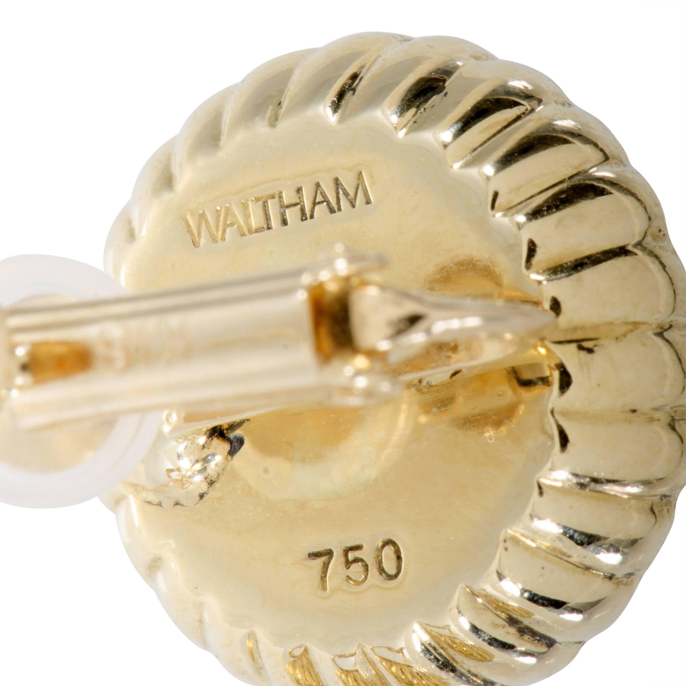 Women's or Men's Waltham Diamond Yellow Gold Screw Back Earrings