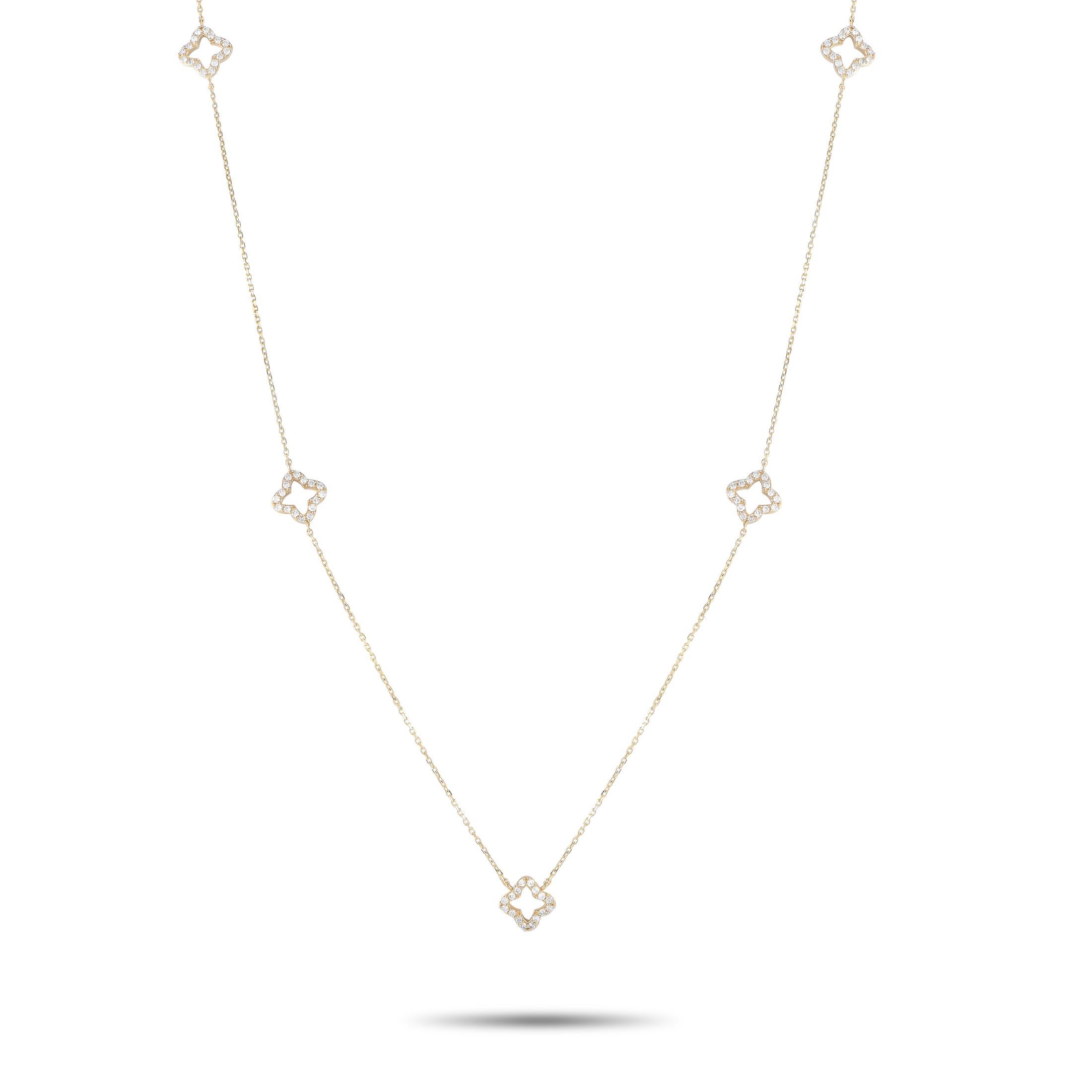 Collier station Quatrefoil en or jaune 14 carats avec diamants 1,0 carat Neuf - En vente à Southampton, PA