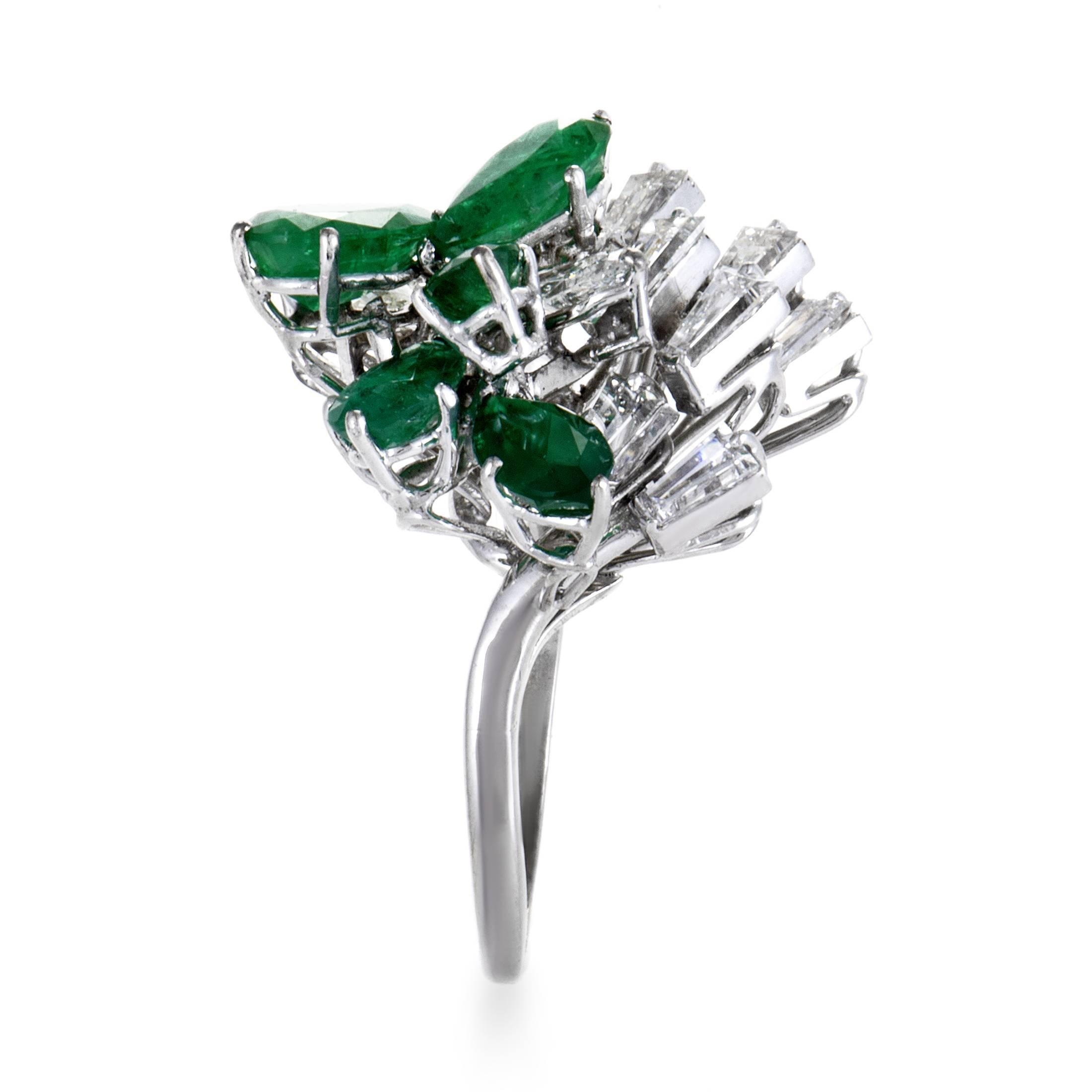 Women's Emerald Diamond White Gold Cluster Ring