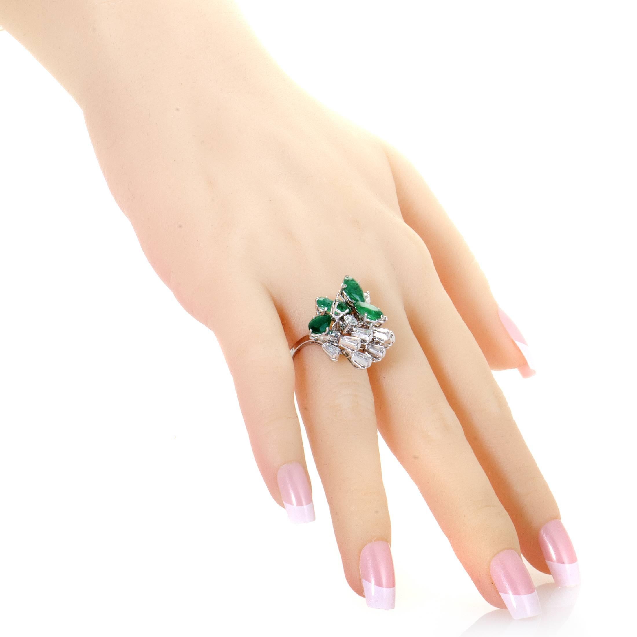 Emerald Diamond White Gold Cluster Ring 1